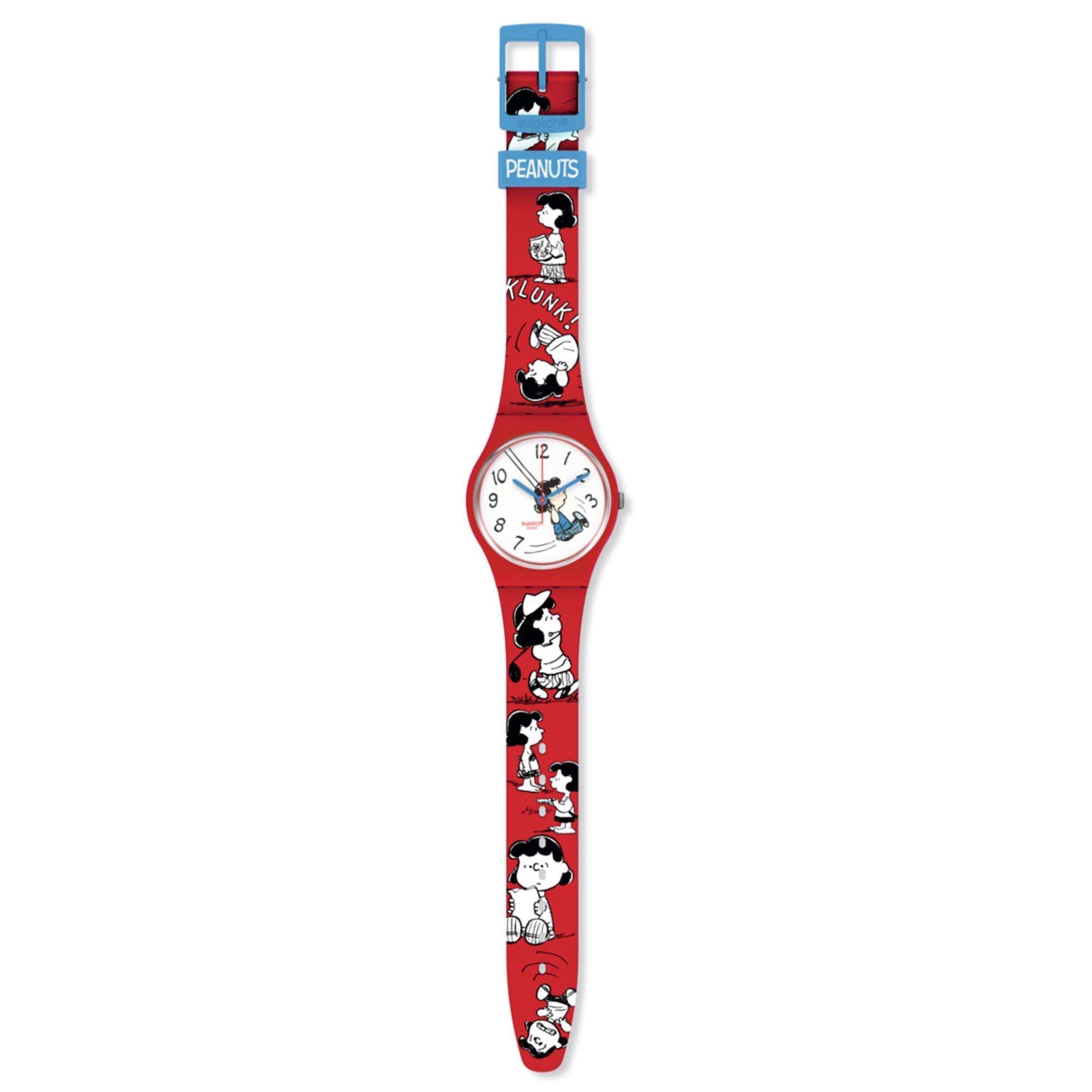 Swatch Peanuts Lucy Klunk! White Dial Red Silicone Strap Unisex Watch SO28Z106