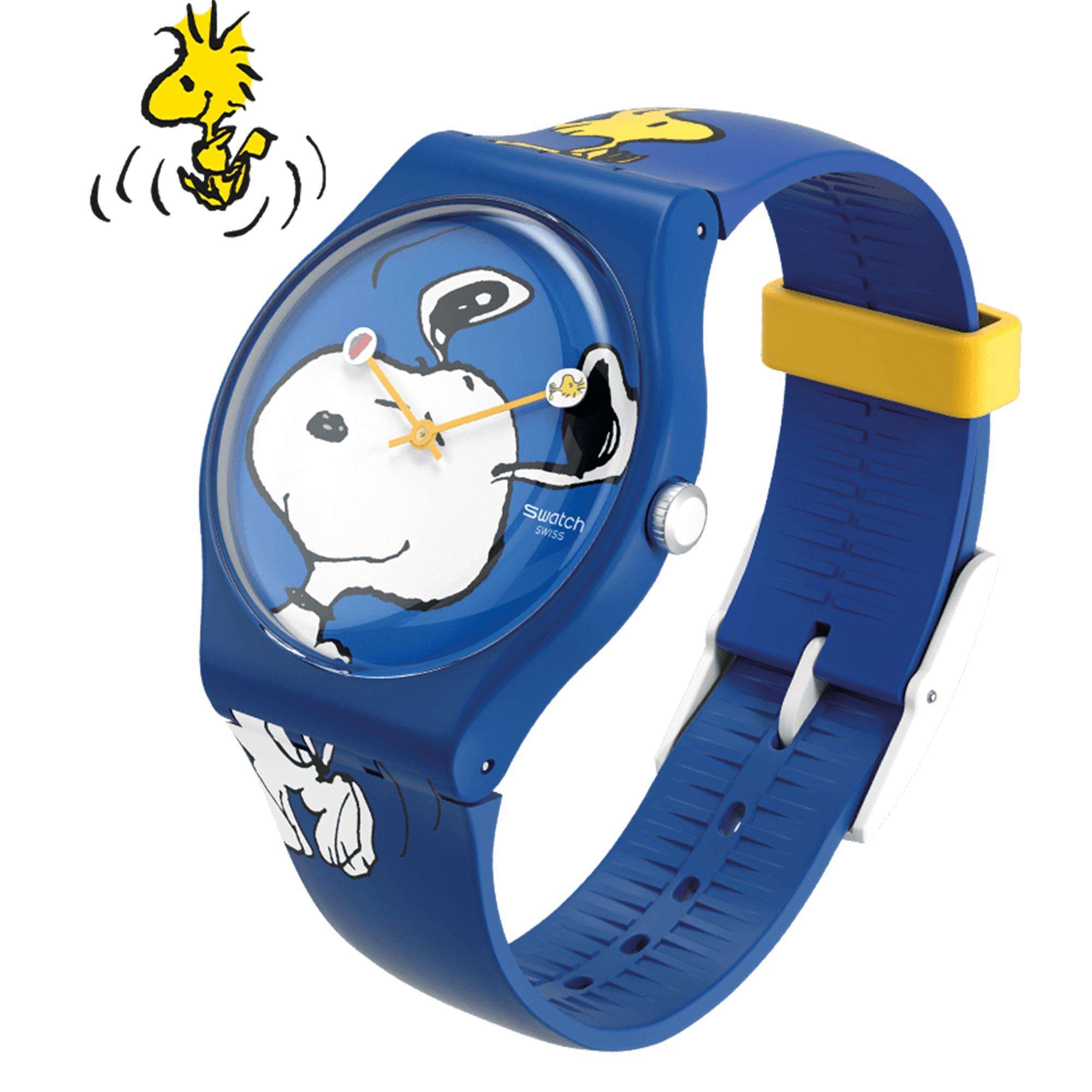 Swatch Peanuts Snoopy HEE HEE HEE Blue Dial and Silicone Strap Watch SO29Z106