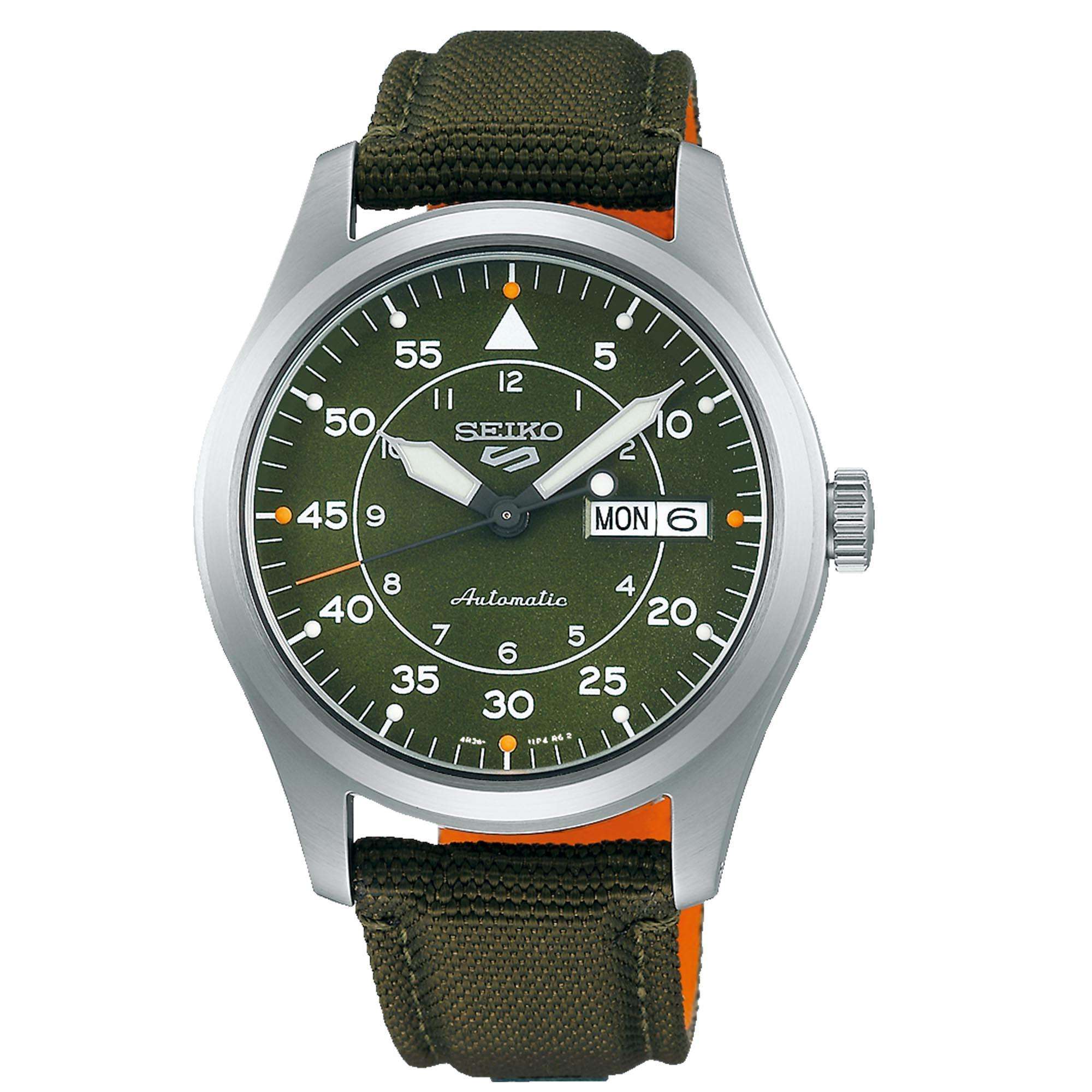 Seiko 5 Sports Flieger Pilot/Aviation Automatic Green Dial Green Nylon Strap Men's Watch SRPH29K1