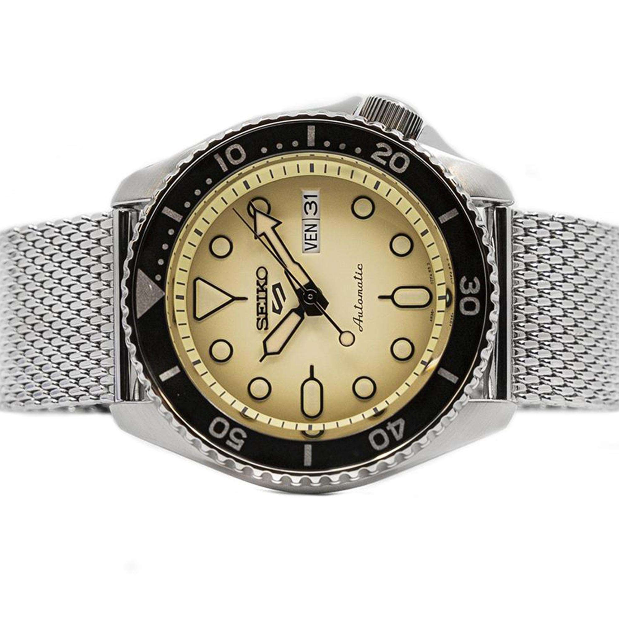Seiko 5 Sports Automatic Cream Dial Milanese Bracelet Men's Watch SRPD67K1
