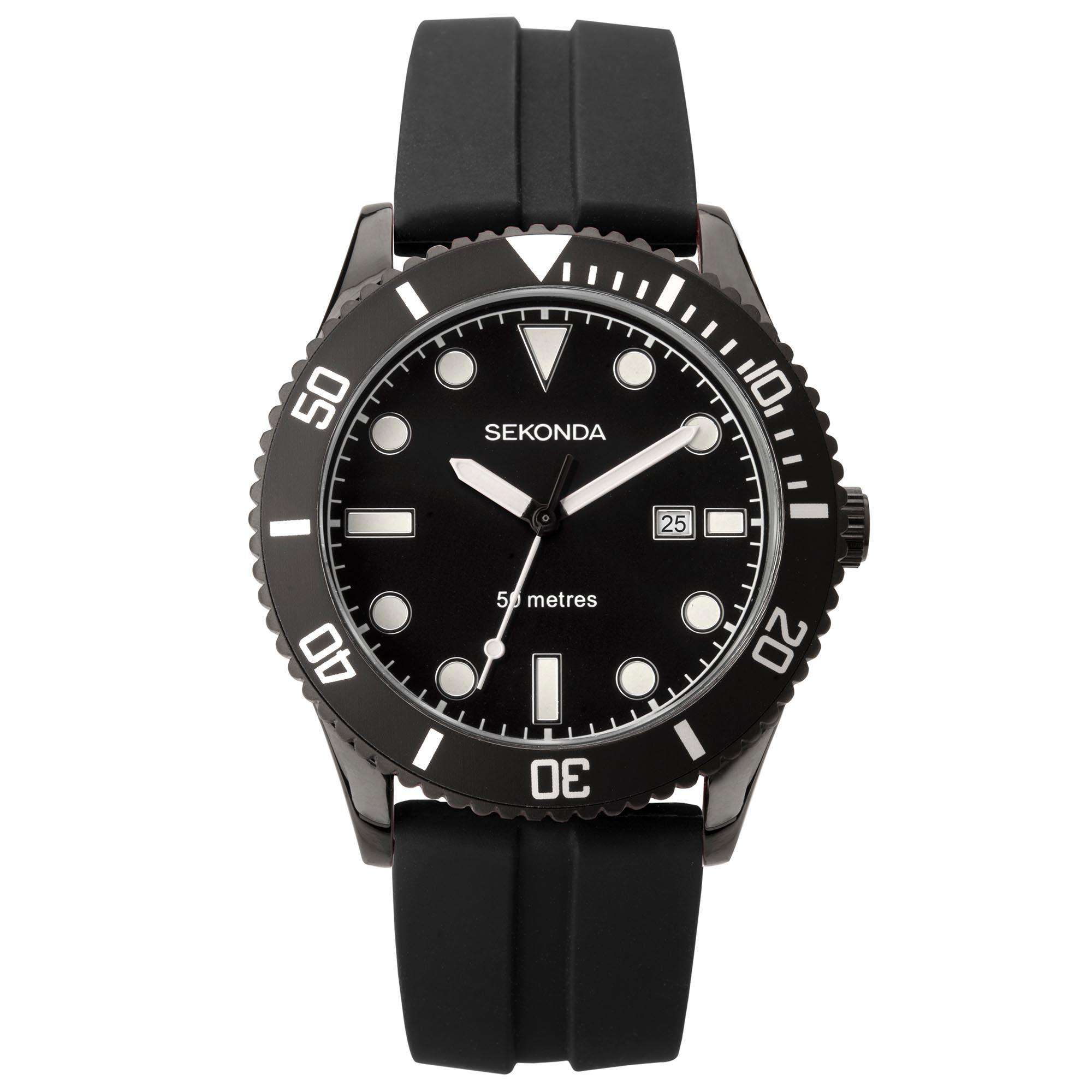 Sekonda Sports Quartz Dive Style Black Dial Black Rubber Strap Men's Watch 1981