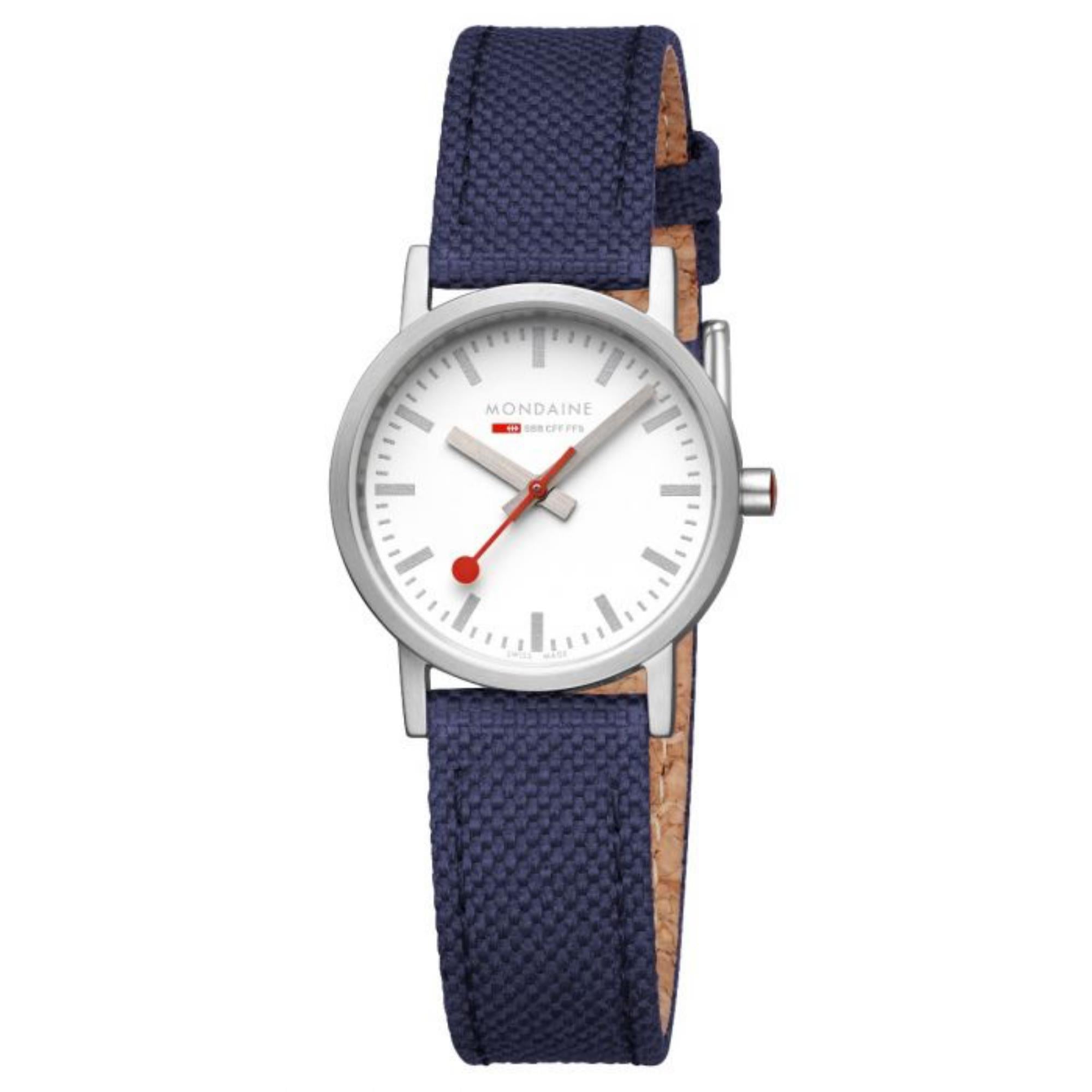 Mondaine Classic Quartz White Dial Blue Textile Strap Ladies Watch A658.30323.17SBD1