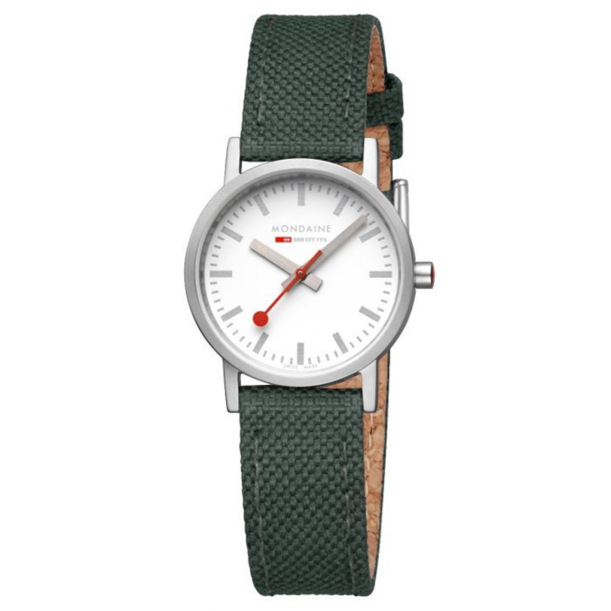 Mondaine Classic Quartz White Dial Green Textile Strap Ladies Watch A658.30323.17SBS