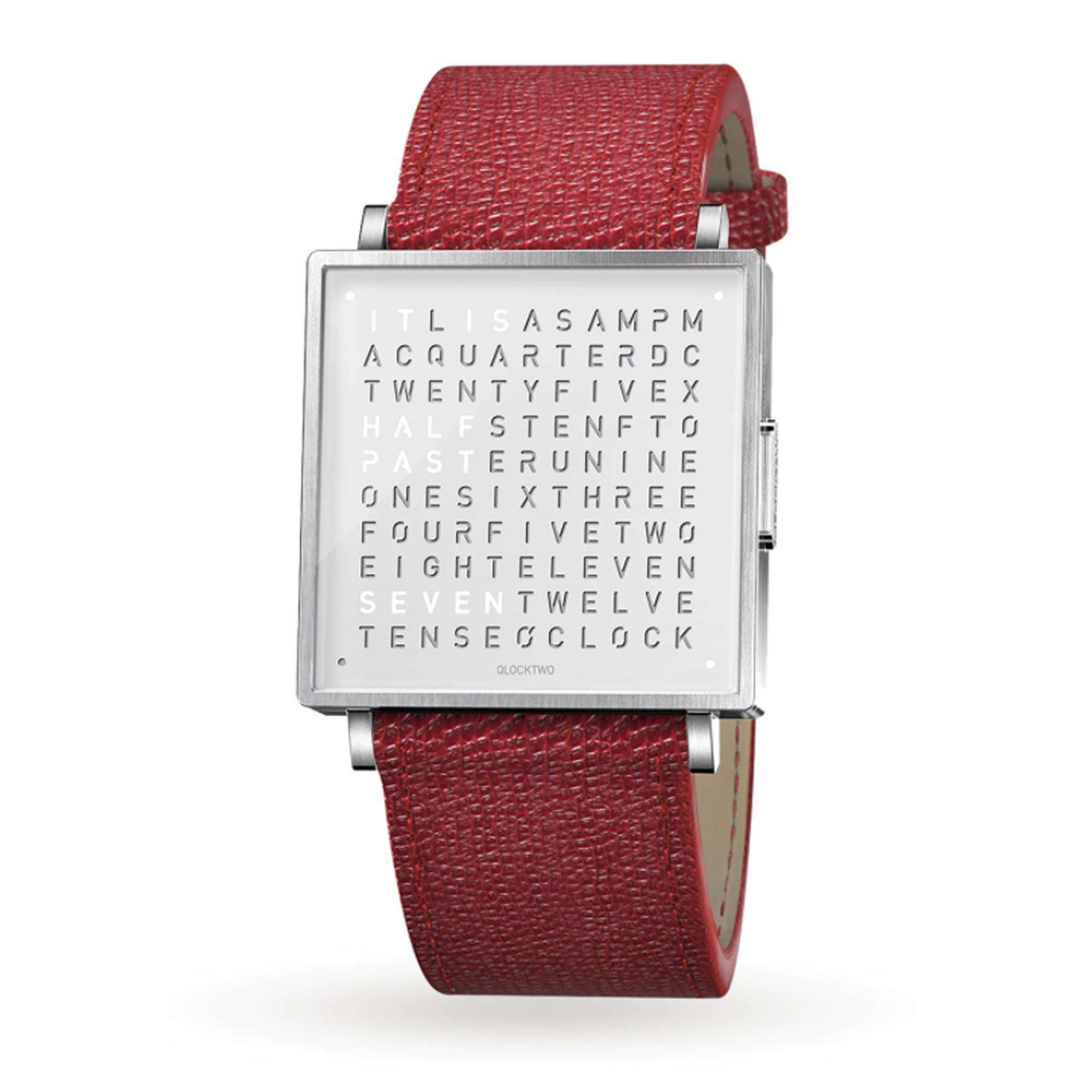 Qlocktwo Quartz White Dial Red Strap Unisex Watch QW35EN7BRLGREN