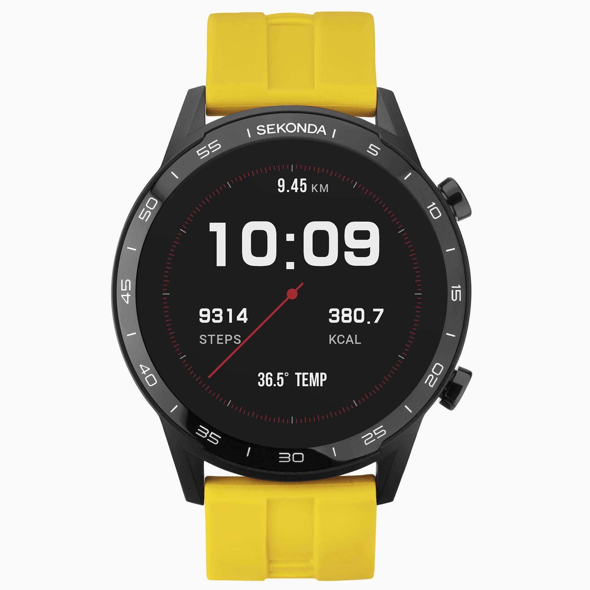 Sekonda Black Interactive Dial Yellow Silicone Strap Men's Smart Watch 1994