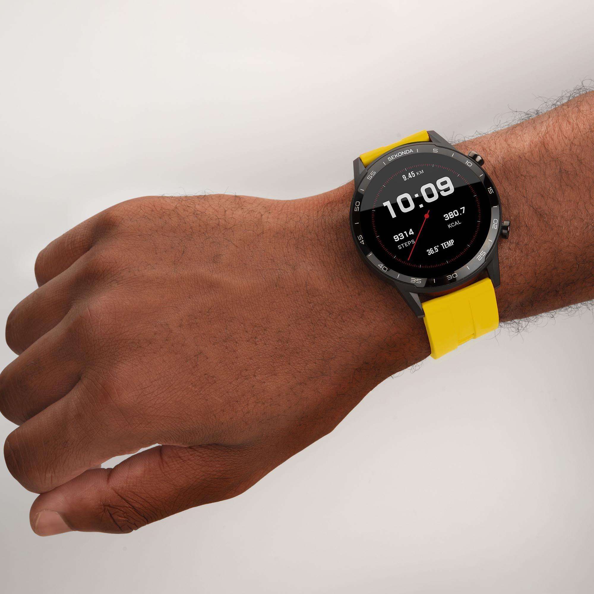 Sekonda Black Interactive Dial Yellow Silicone Strap Men's Smart Watch 1994