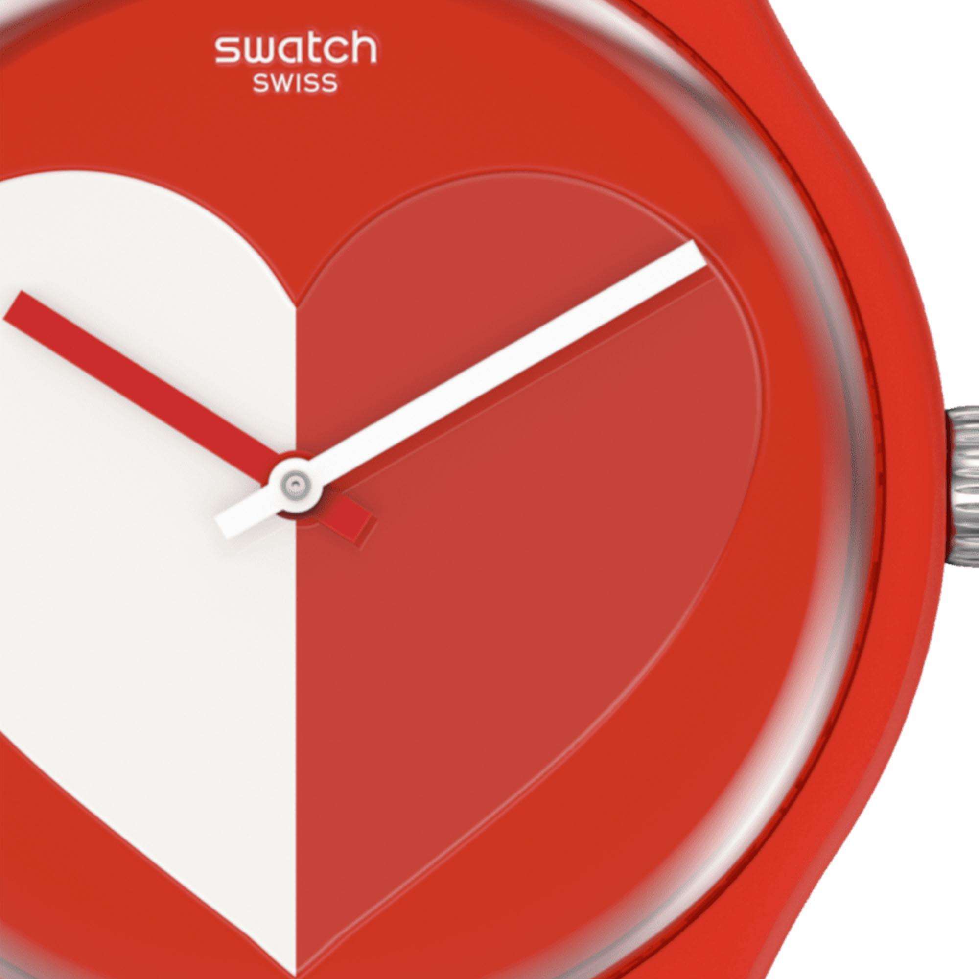 Swatch New Gent Half <3 White Quartz Red Dial Red Silicone Strap Unisex Watch SO29Z112