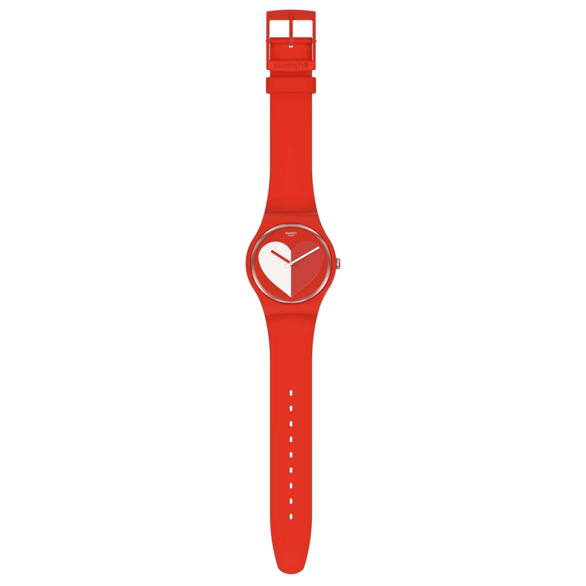 Swatch New Gent Half <3 White Quartz Red Dial Red Silicone Strap Unisex Watch SO29Z112