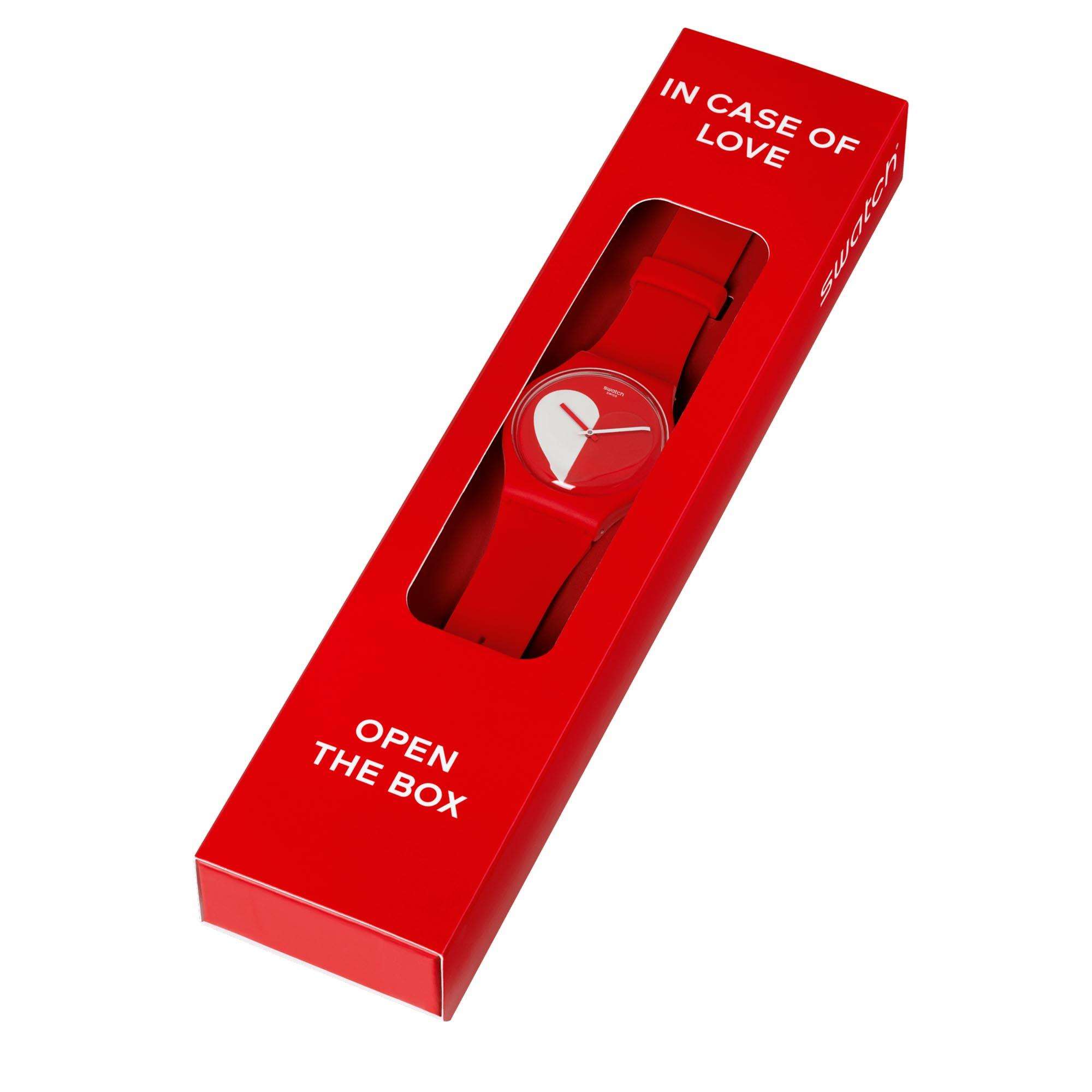 Swatch New Gent Half <3 White Quartz Red Dial Red Silicone Strap Unisex Watch SO29Z112