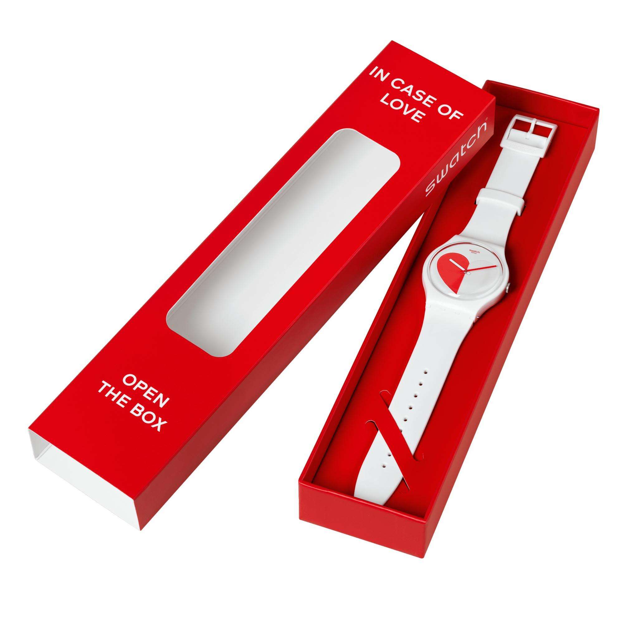 Swatch New Gent Half <3 Red Quartz White Dial White Silicone Strap Unisex Watch SO29Z113
