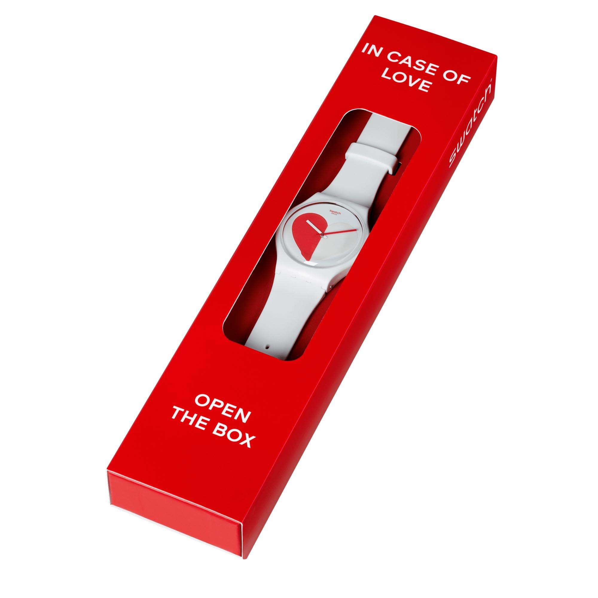 Swatch New Gent Half <3 Red Quartz White Dial White Silicone Strap Unisex Watch SO29Z113