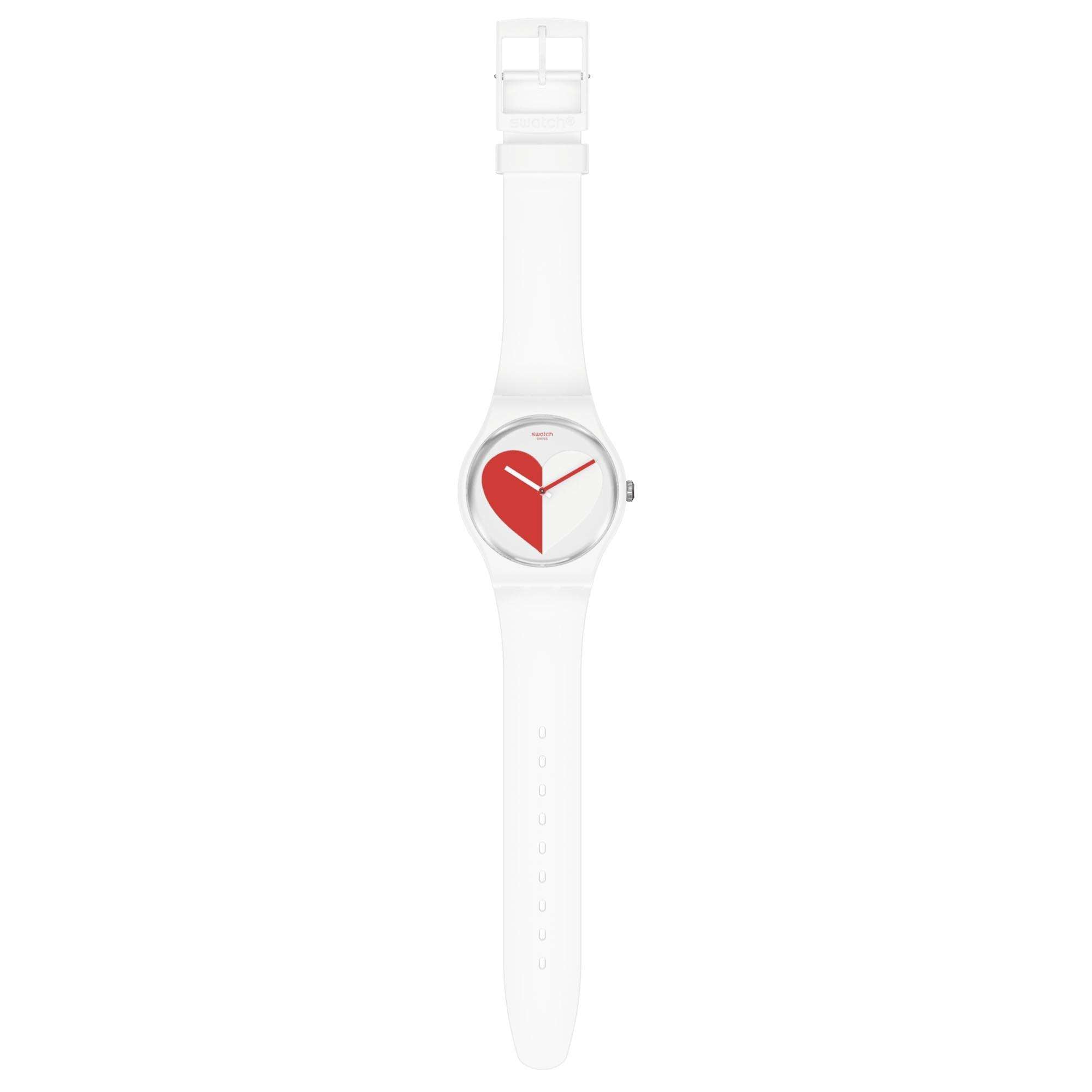 Swatch New Gent Half <3 Red Quartz White Dial White Silicone Strap Unisex Watch SO29Z113