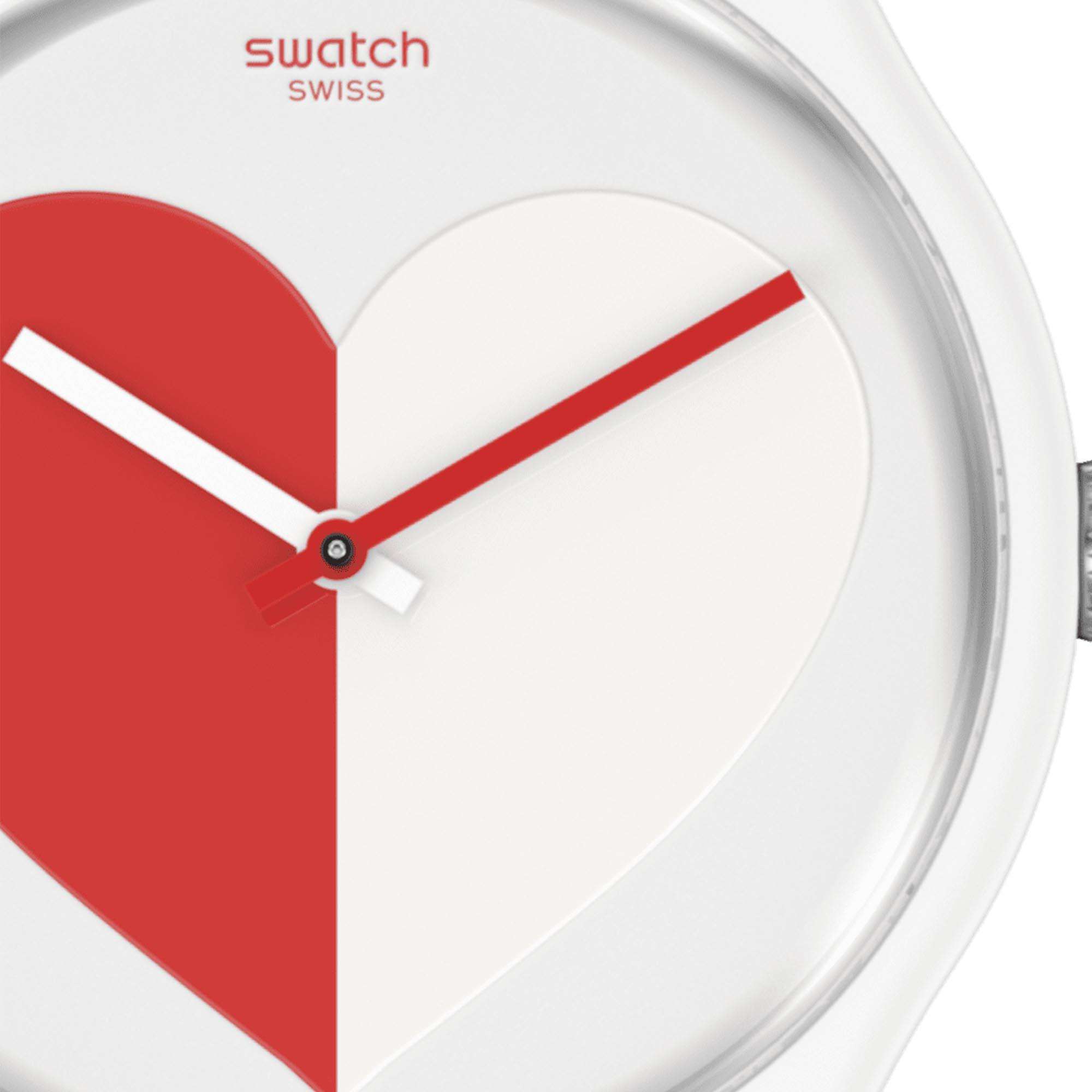 Swatch New Gent Half <3 Red Quartz White Dial White Silicone Strap Unisex Watch SO29Z113