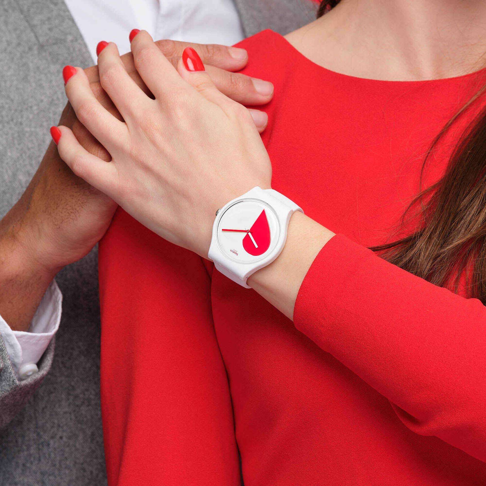 Swatch New Gent Half <3 Red Quartz White Dial White Silicone Strap Unisex Watch SO29Z113