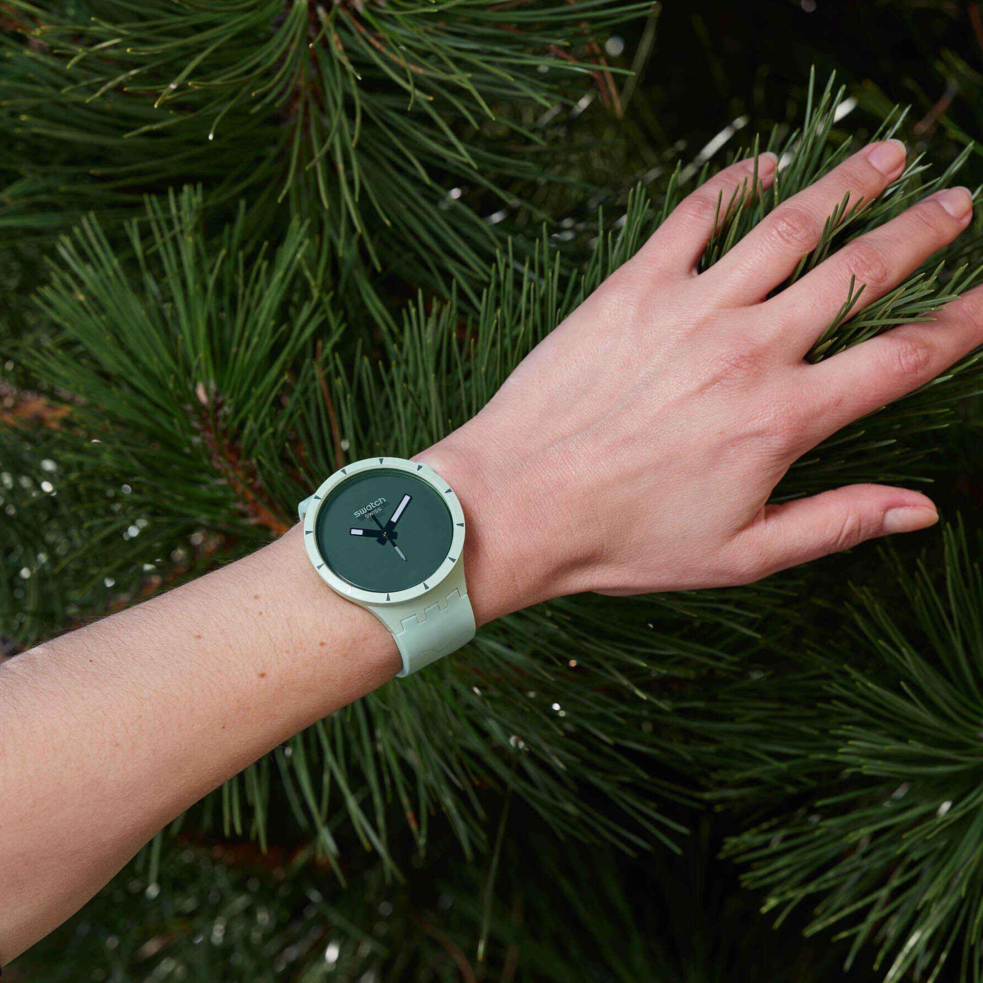 Swatch Big Bold Bioceramic Forest Quartz Green Dial Green Silicone Strap Unisex Watch SB03G100