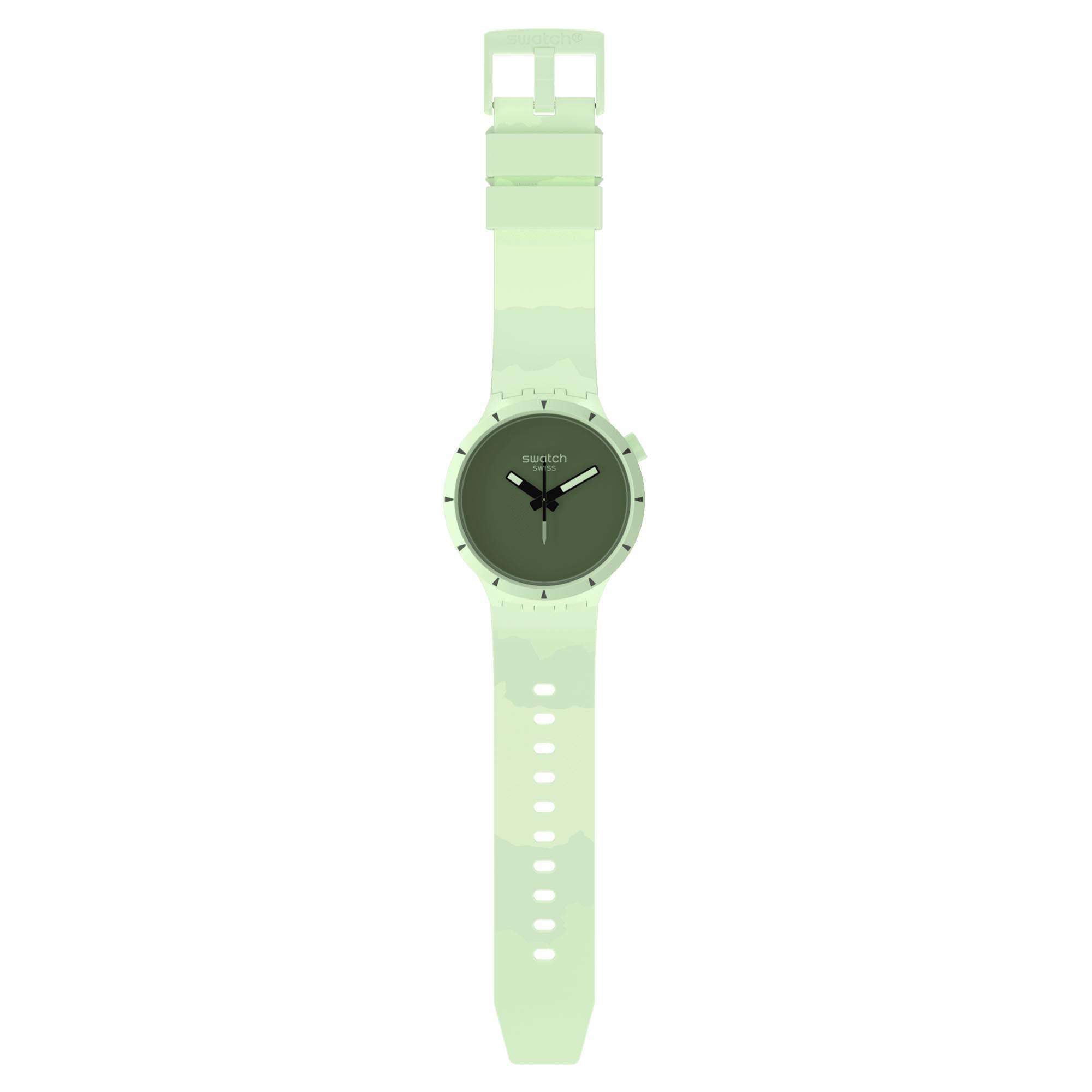 Swatch Big Bold Bioceramic Forest Quartz Green Dial Green Silicone Strap Unisex Watch SB03G100