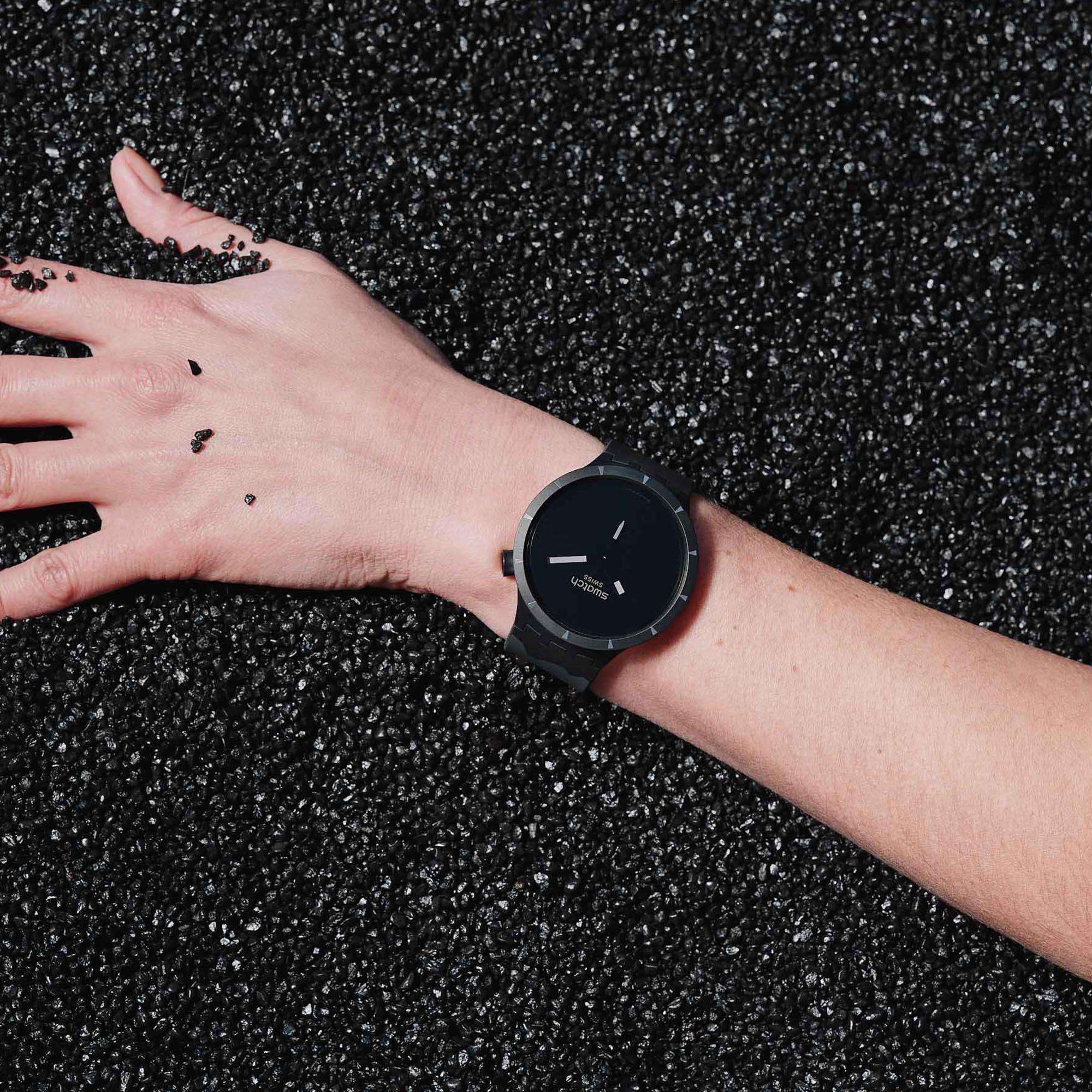 Swatch Big Bold Bioceramic Basalt Quartz Black Dial Silicone Strap Watch SB03B110