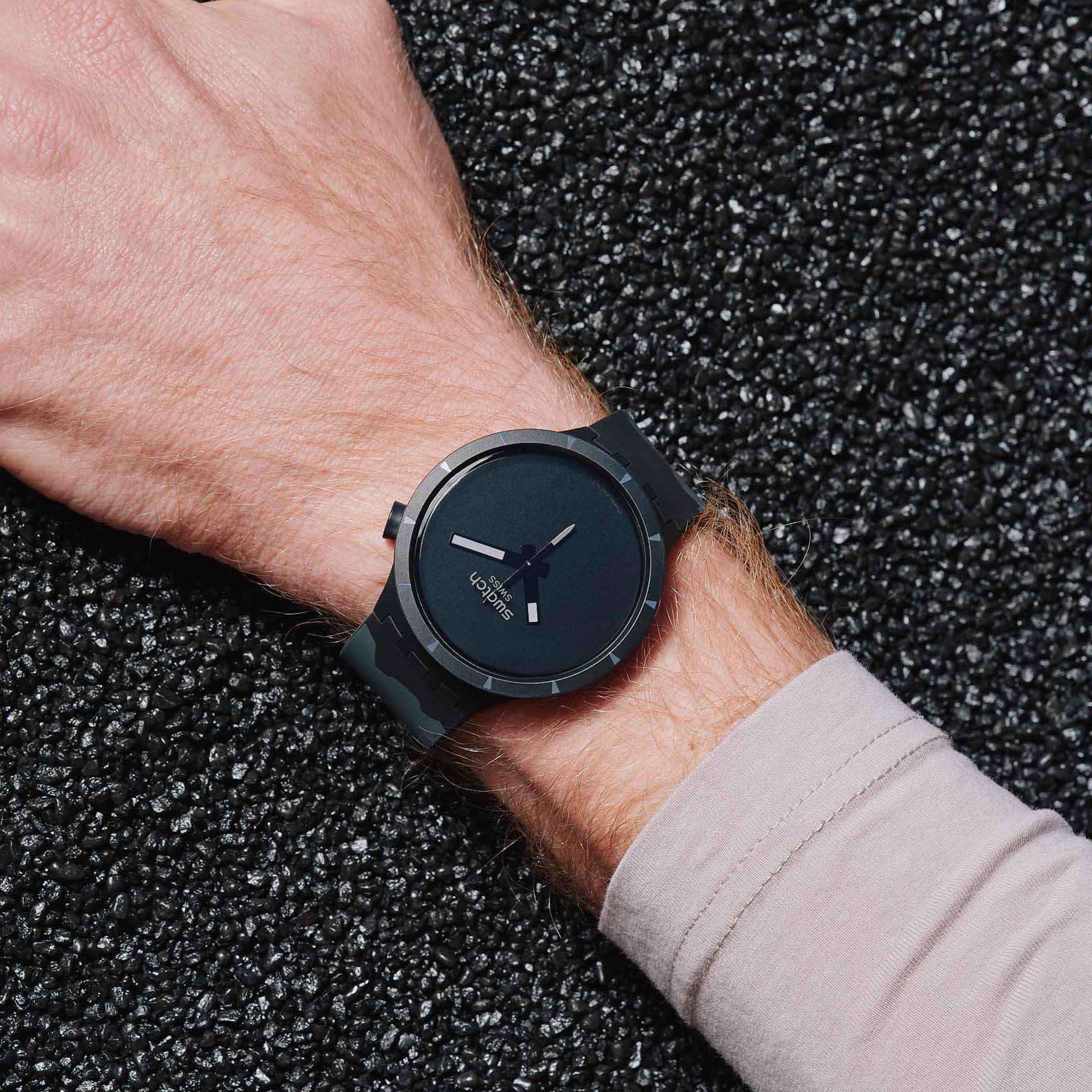 Swatch Big Bold Bioceramic Basalt Quartz Black Dial Silicone Strap Watch SB03B110