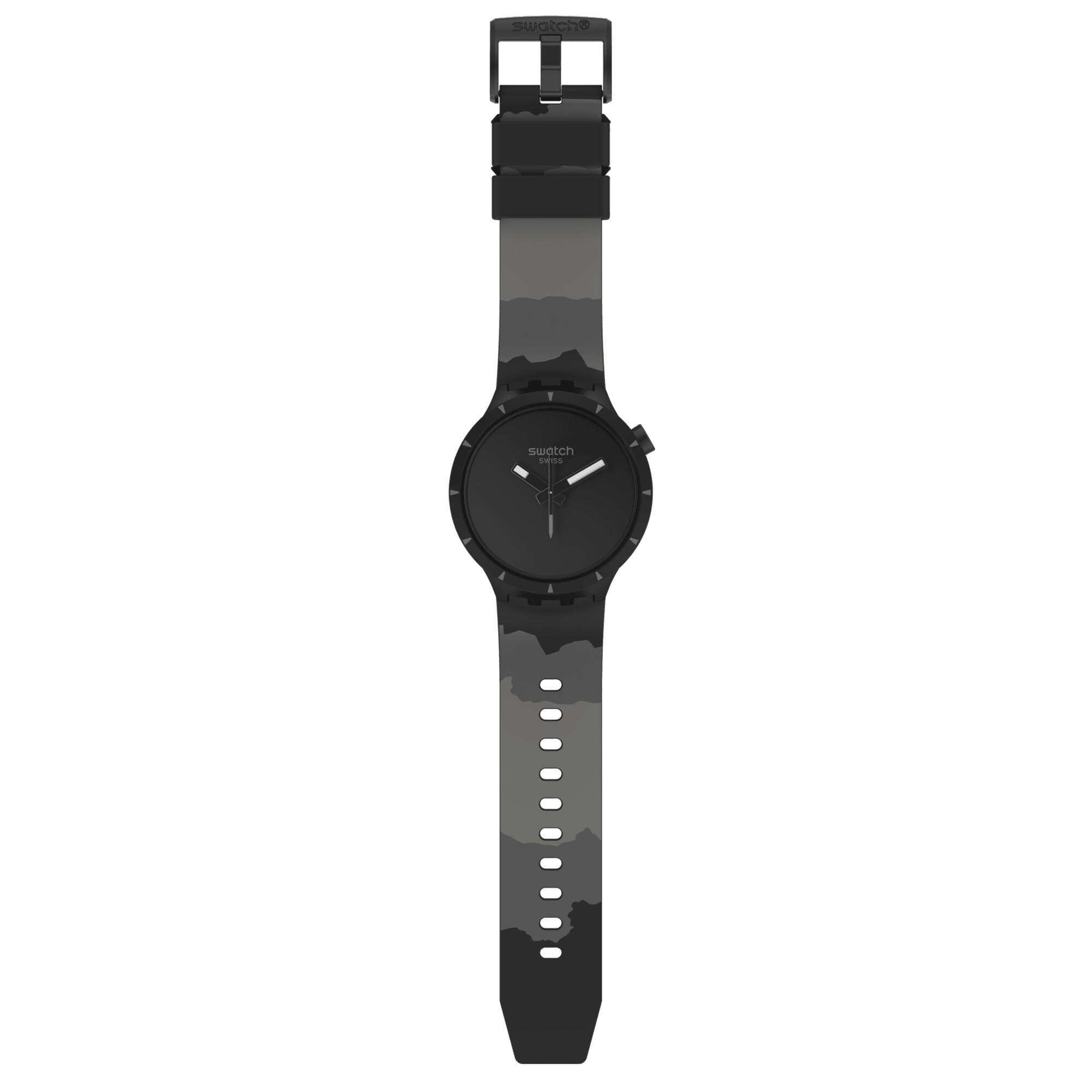 Swatch Big Bold Bioceramic Basalt Quartz Black Dial Silicone Strap Watch SB03B110