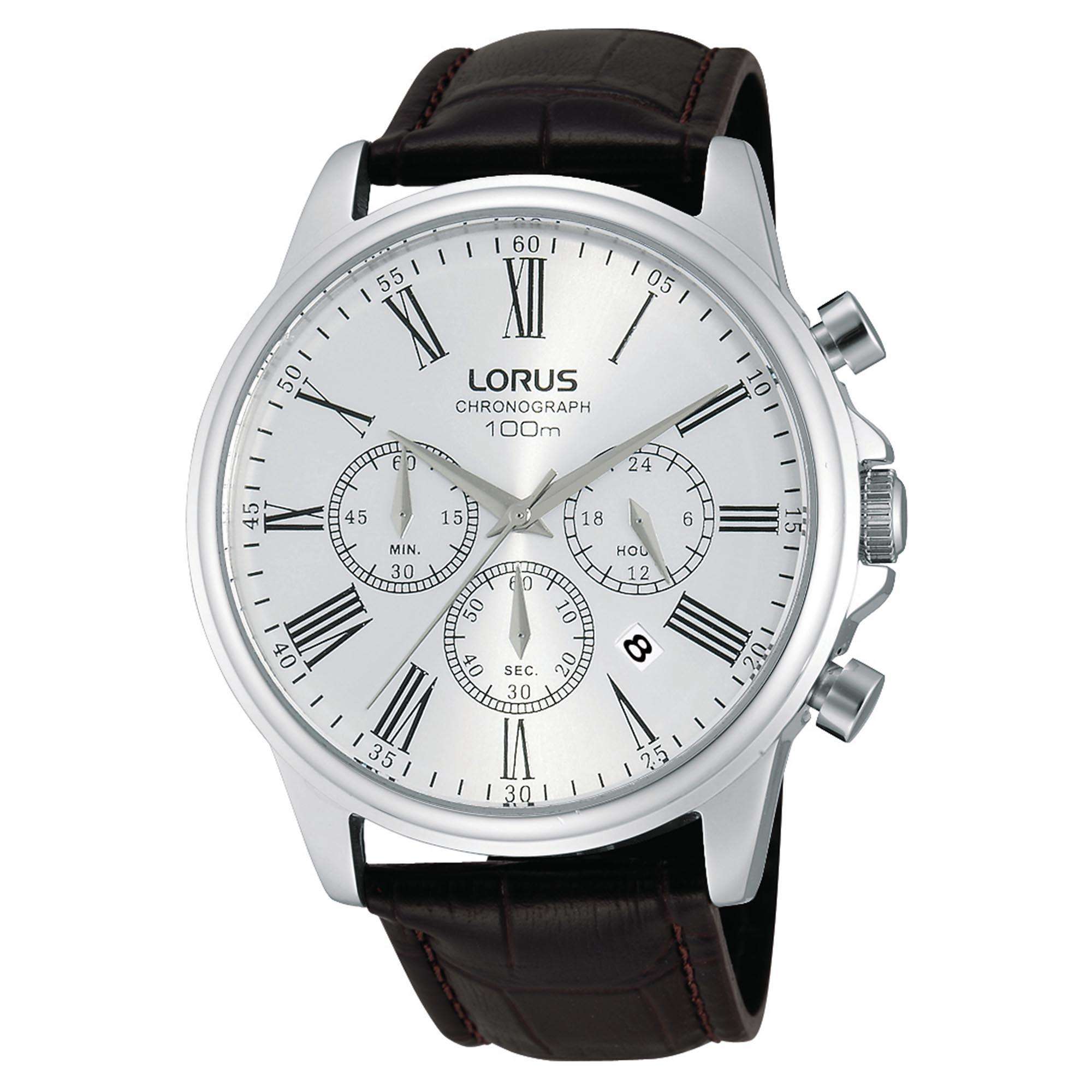 Lorus Quartz Silver Dial Brown Leather Strap Men's Watch RT389DX9
