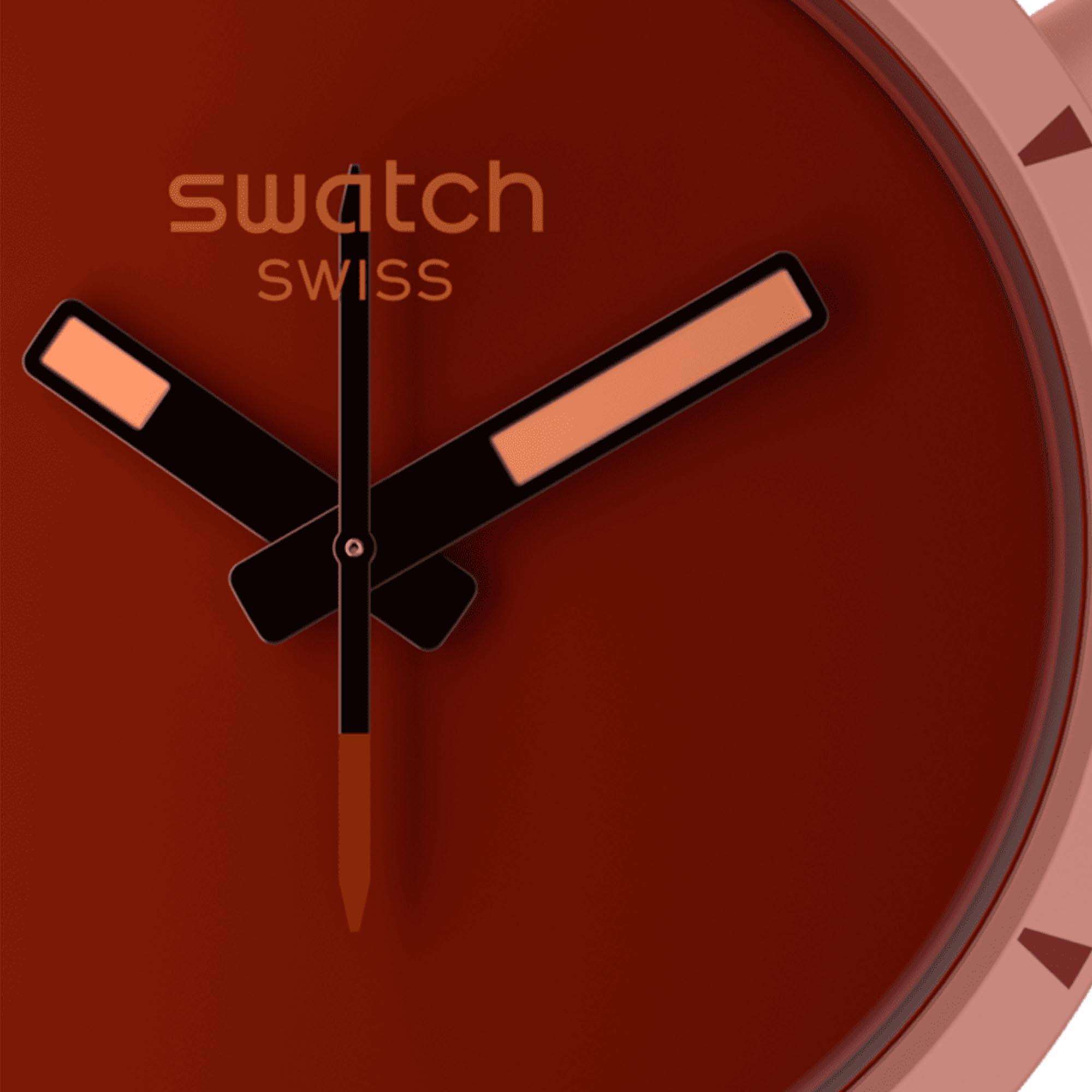 Swatch Big Bold Bioceramic Canyon Quartz Red Dial Silicone Strap Watch SB03R100