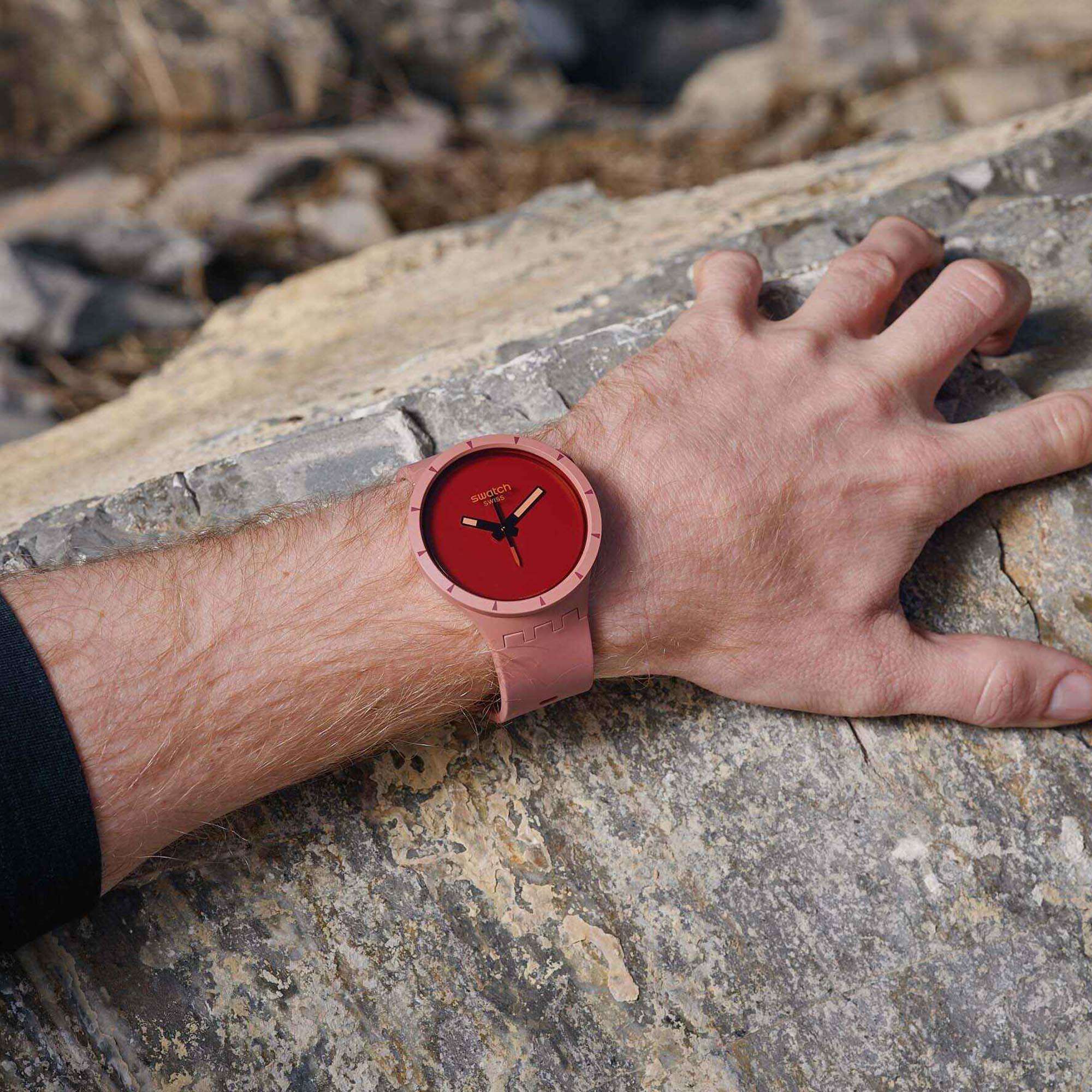 Swatch Big Bold Bioceramic Canyon Quartz Red Dial Silicone Strap Watch SB03R100