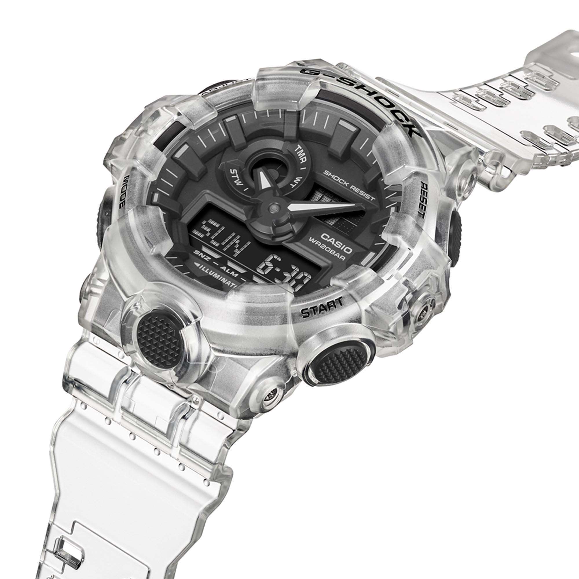 Casio G-Shock Quartz Black Dial Transparent Resin Strap Mens Watch GA-700SKE-7AER