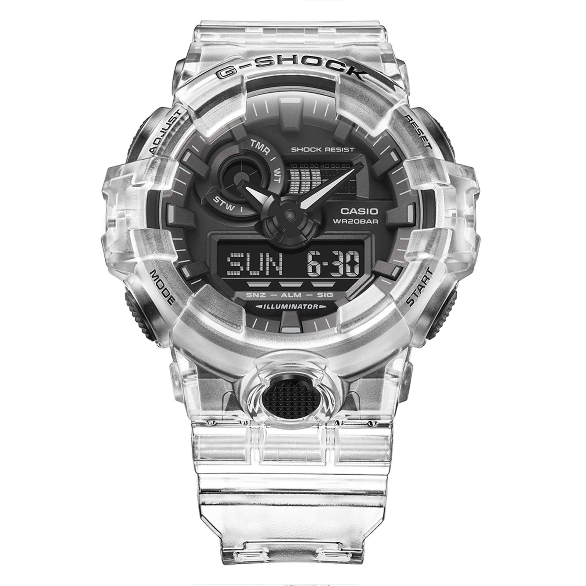 Casio G-Shock Quartz Black Dial Transparent Resin Strap Mens Watch GA-700SKE-7AER