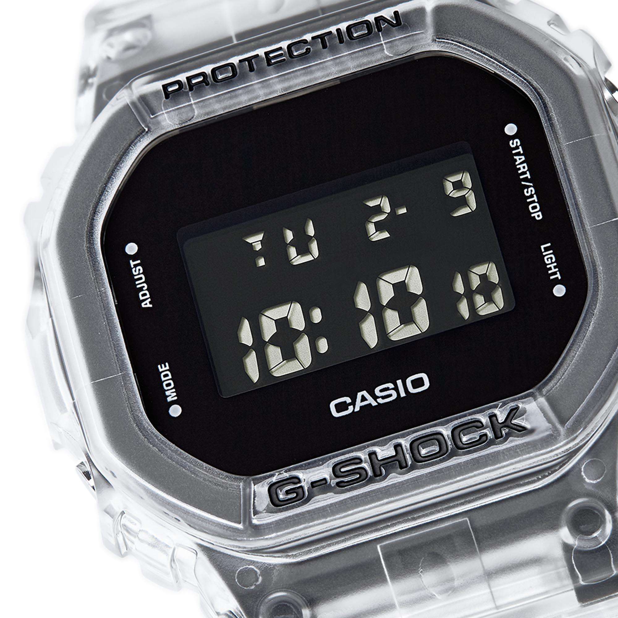 Casio G-Shock Quartz Black Dial Transparent Silicone Strap Mens Watch DW-5600SKE-7ER