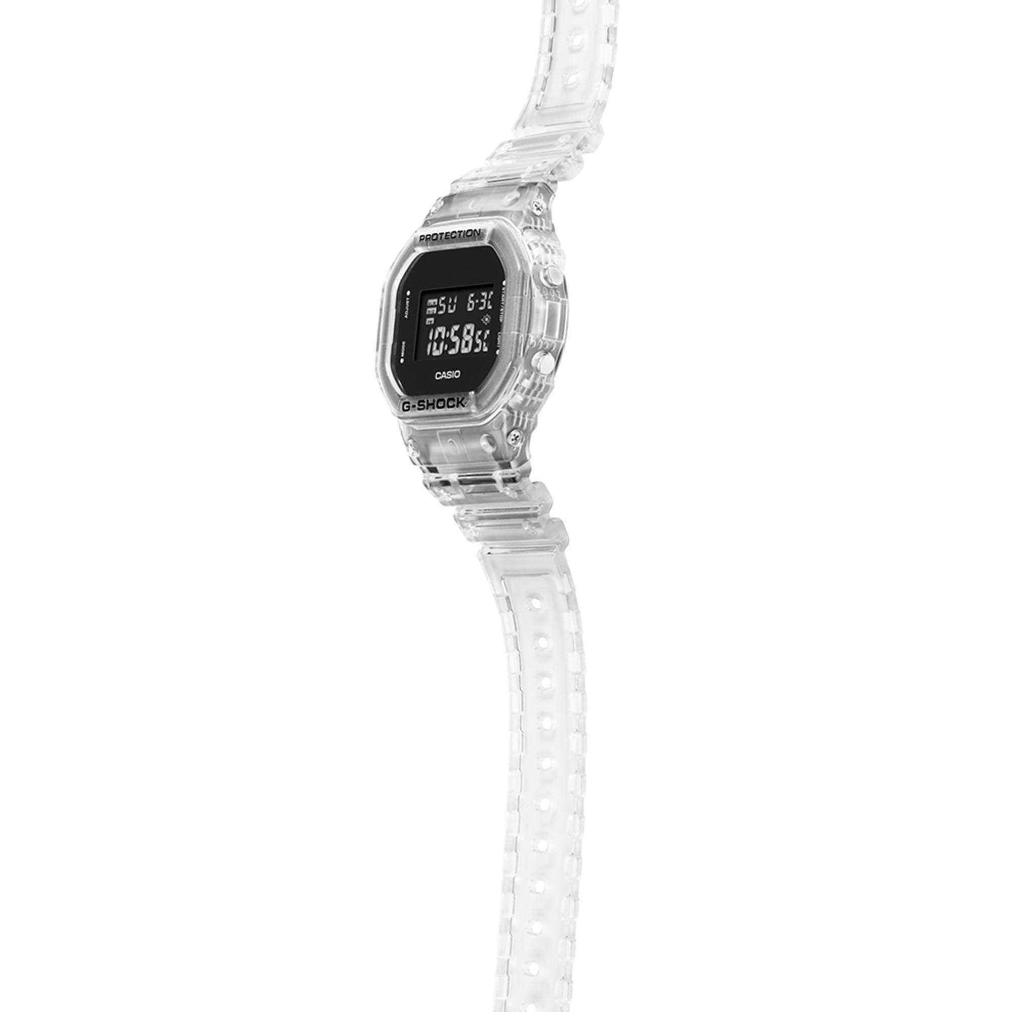 Casio G-Shock Quartz Black Dial Transparent Silicone Strap Mens Watch DW-5600SKE-7ER