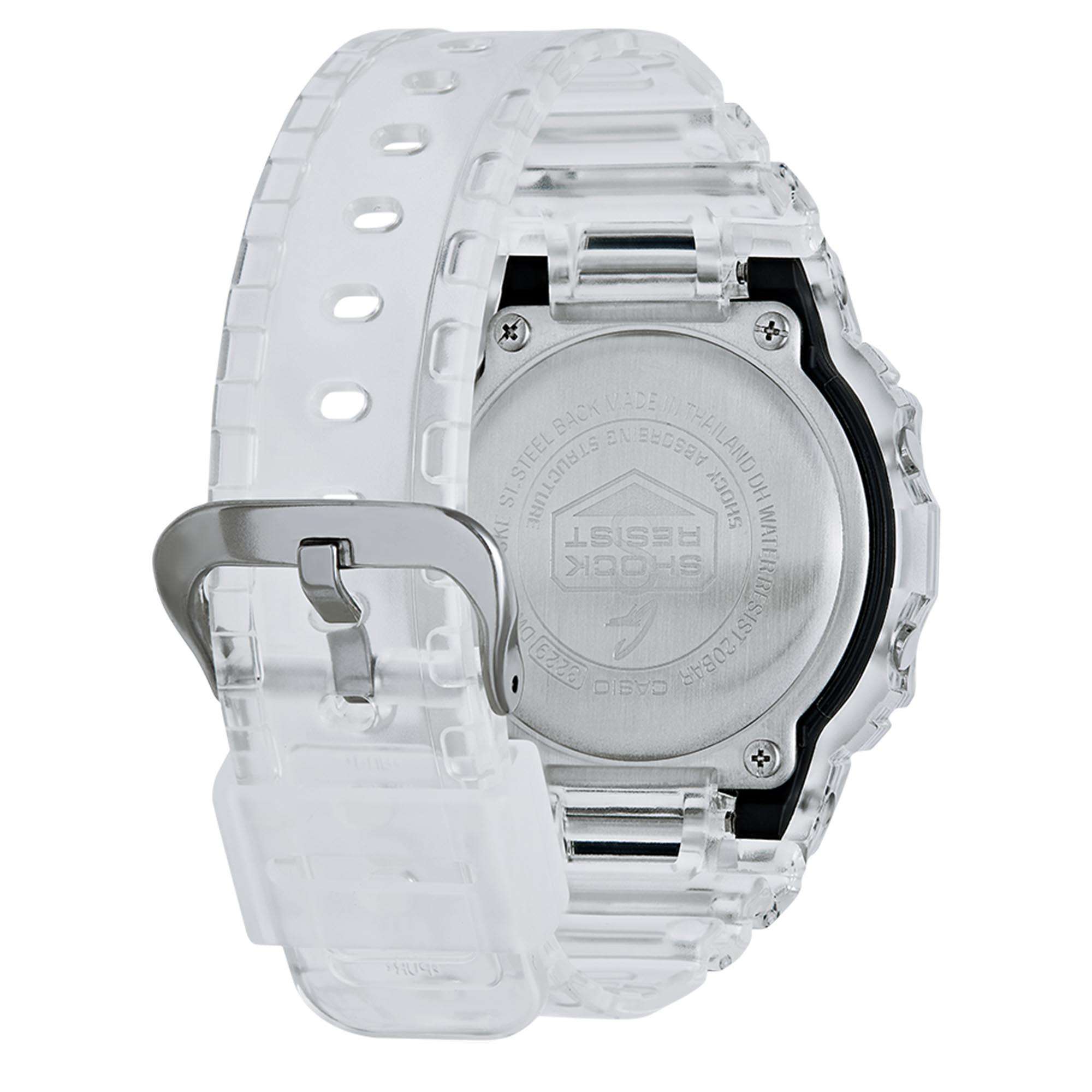 Casio G-Shock Quartz Black Dial Transparent Silicone Strap Mens Watch DW-5600SKE-7ER