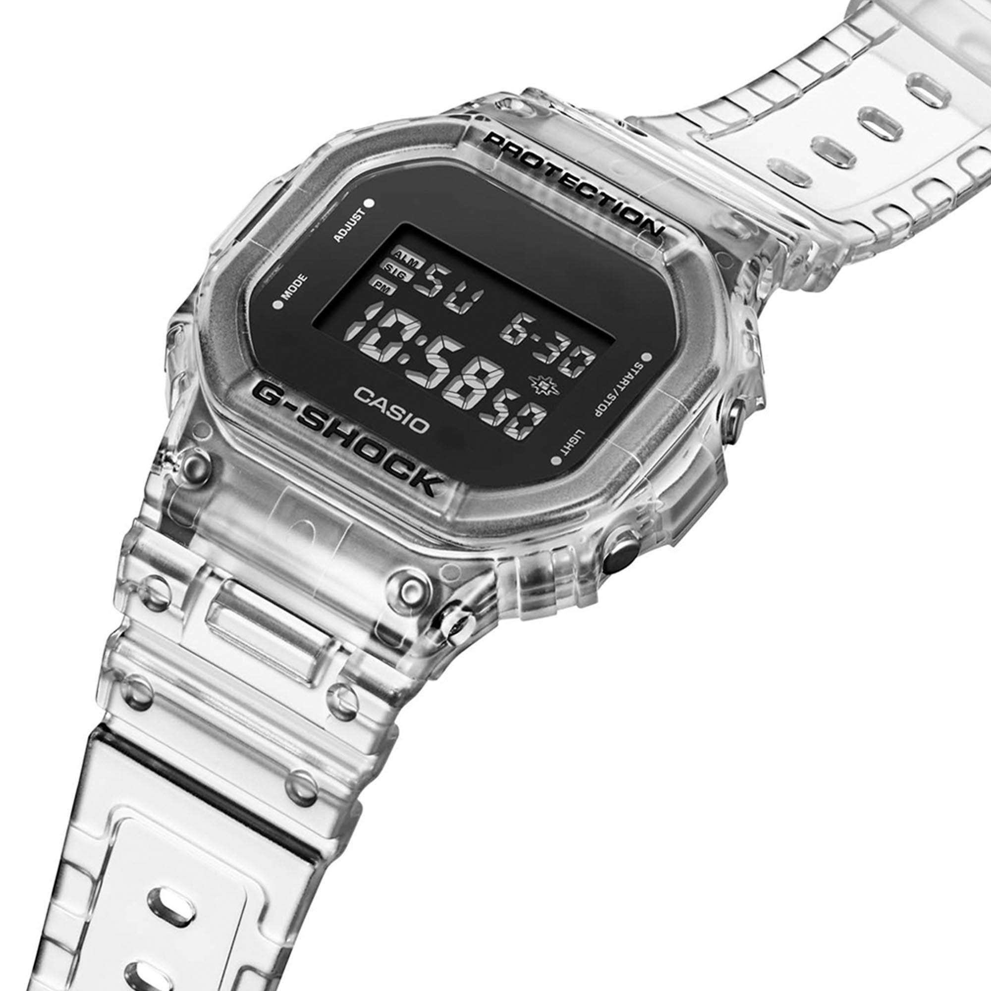 Casio G-Shock Quartz Black Dial Transparent Silicone Strap Mens Watch DW-5600SKE-7ER