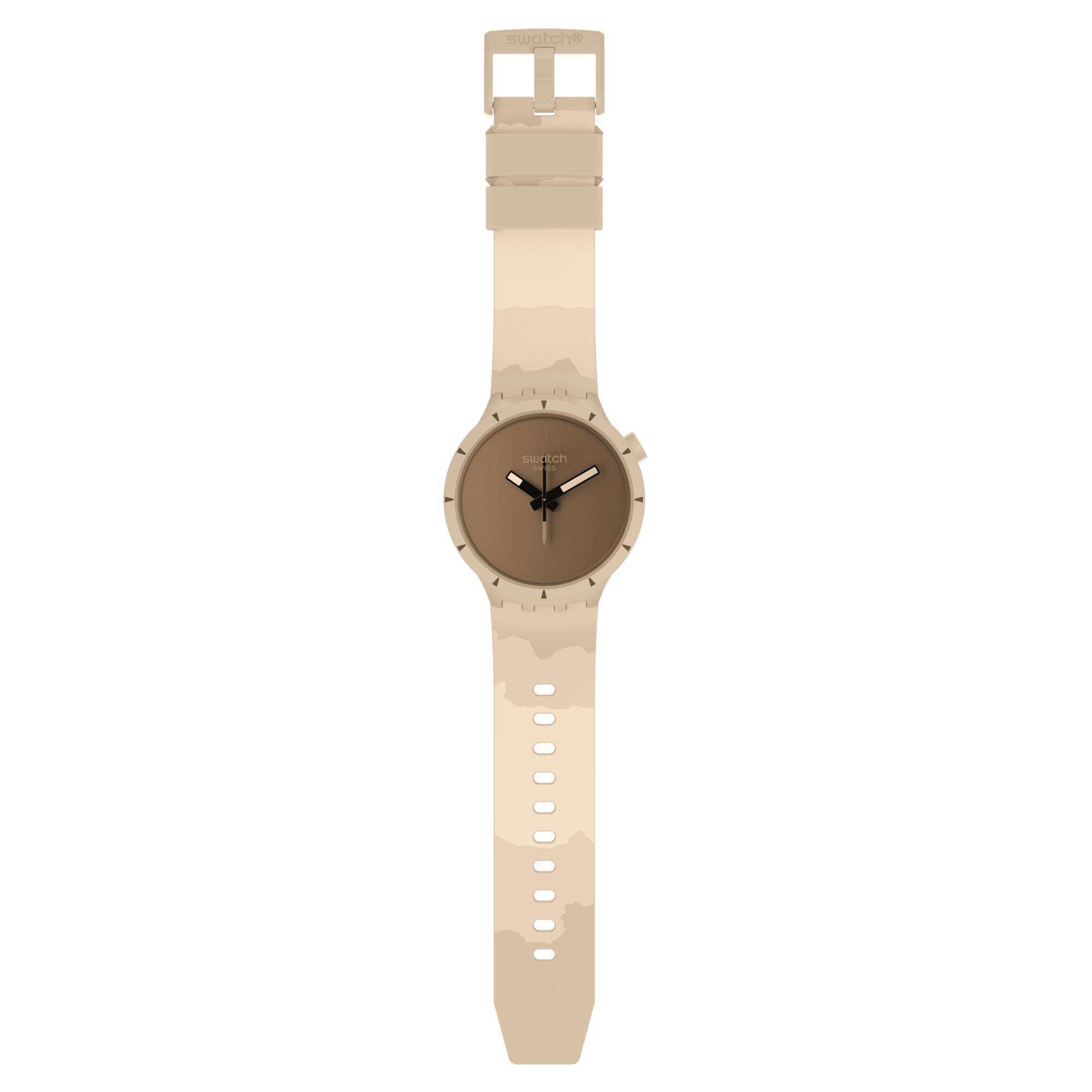 Swatch Big Bold Bioceramic Desert Quartz Beige Dial Silicone Strap Unisex Watch SB03C101