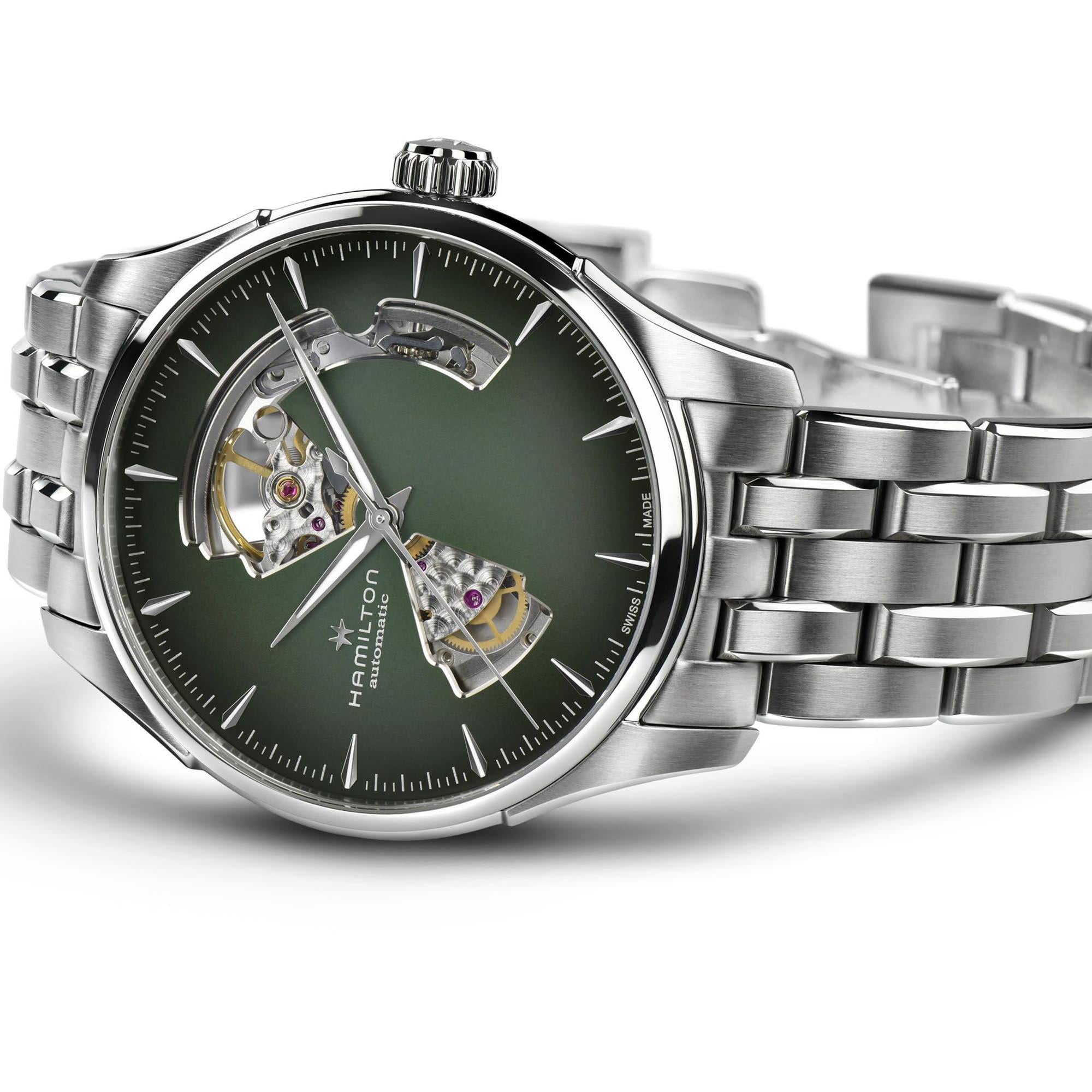 Hamilton Jazzmaster 40mm Open Heart Green Dial Steel Mens Automatic Watch H32675160