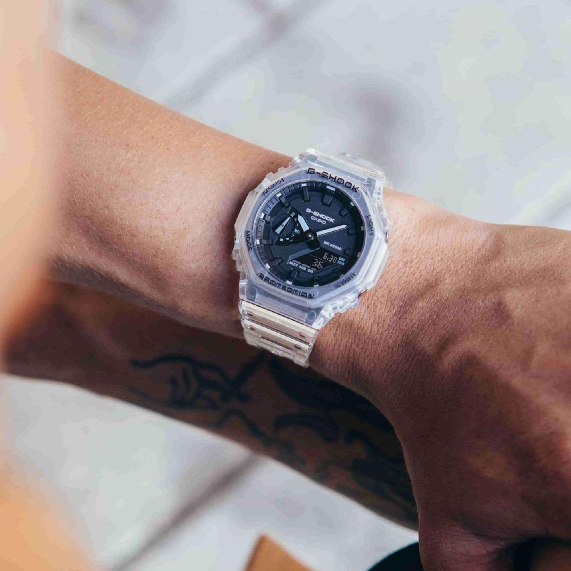 Casio G-Shock Octagon Series ‘CasiOak’ Quartz Digital Transparent Resin Strap Men's Watch GA-2100SKE-7AER