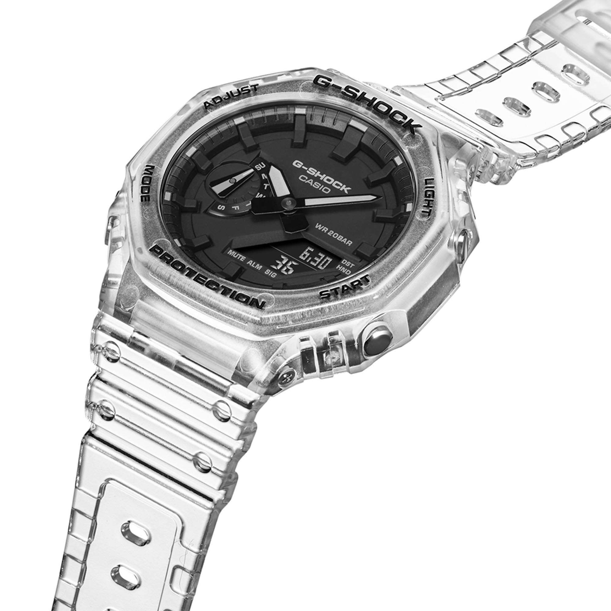 Casio G-Shock Octagon Series ‘CasiOak’ Quartz Digital Transparent Resin Strap Men's Watch GA-2100SKE-7AER