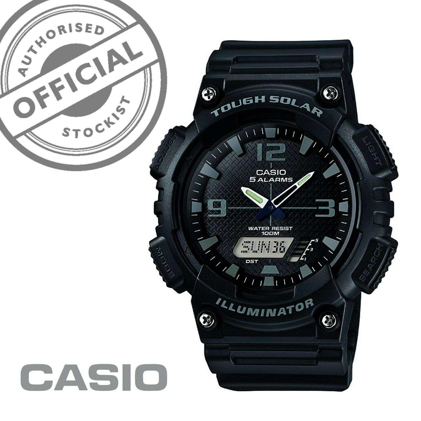 Casio Five Alarm Solar Powered Black Dial Black Resin Strap Men's Watch AQ-S810W-1A2VEF