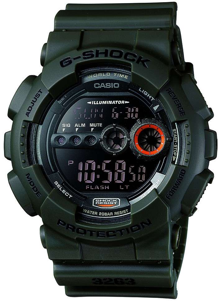 Casio G-Shock Sports Military Style Alarm Chronograph Men's Watch GD-100MS-3ER 51mm