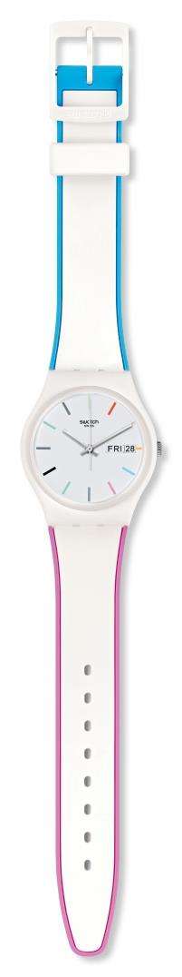 Swatch Edgyline White Plastic Case White Dial Silicone Strap Ladies Watch GW708 - WatchNation