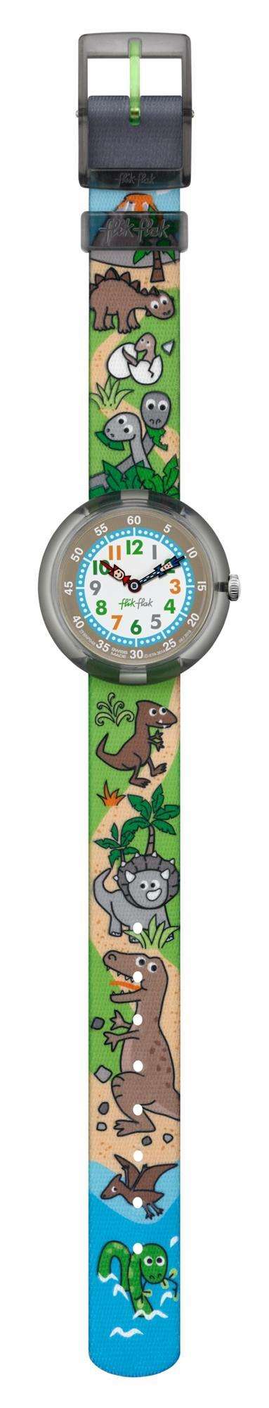 Flik Flak Saureses Return Grey Plastic Case Grey Textile Strap Kids Boys Dinosaur Watch FBNP048 32mm