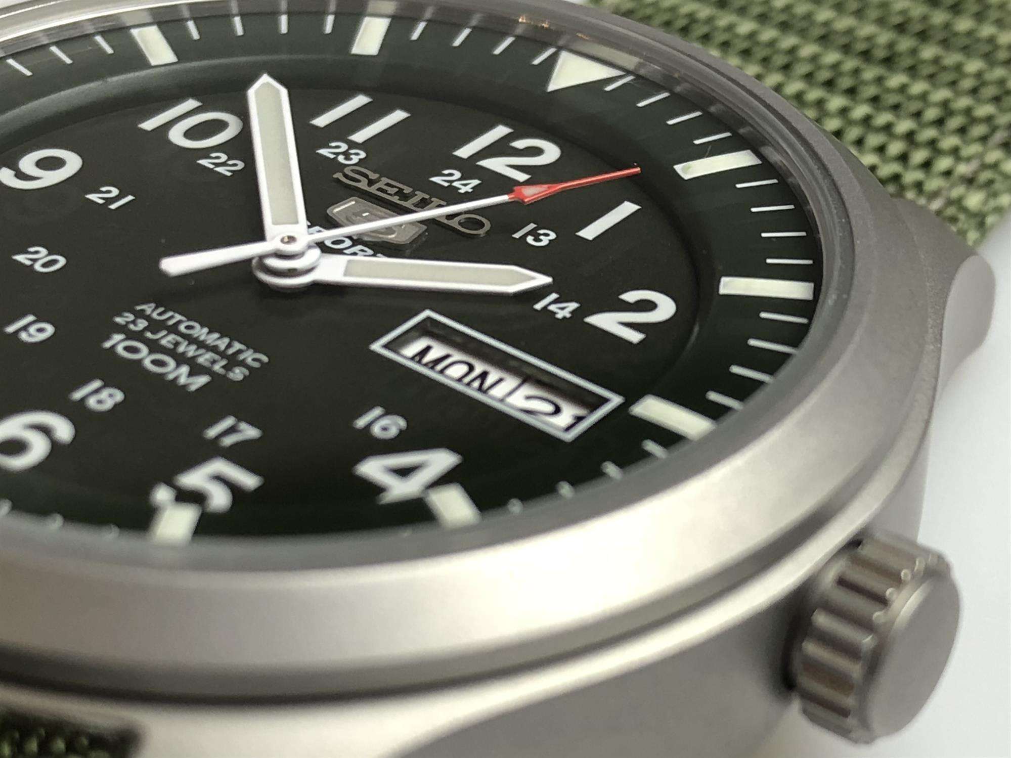 Seiko 5 Sports Automatic Green Dial Green NATO Style Strap Men's Watch SNZG09K1