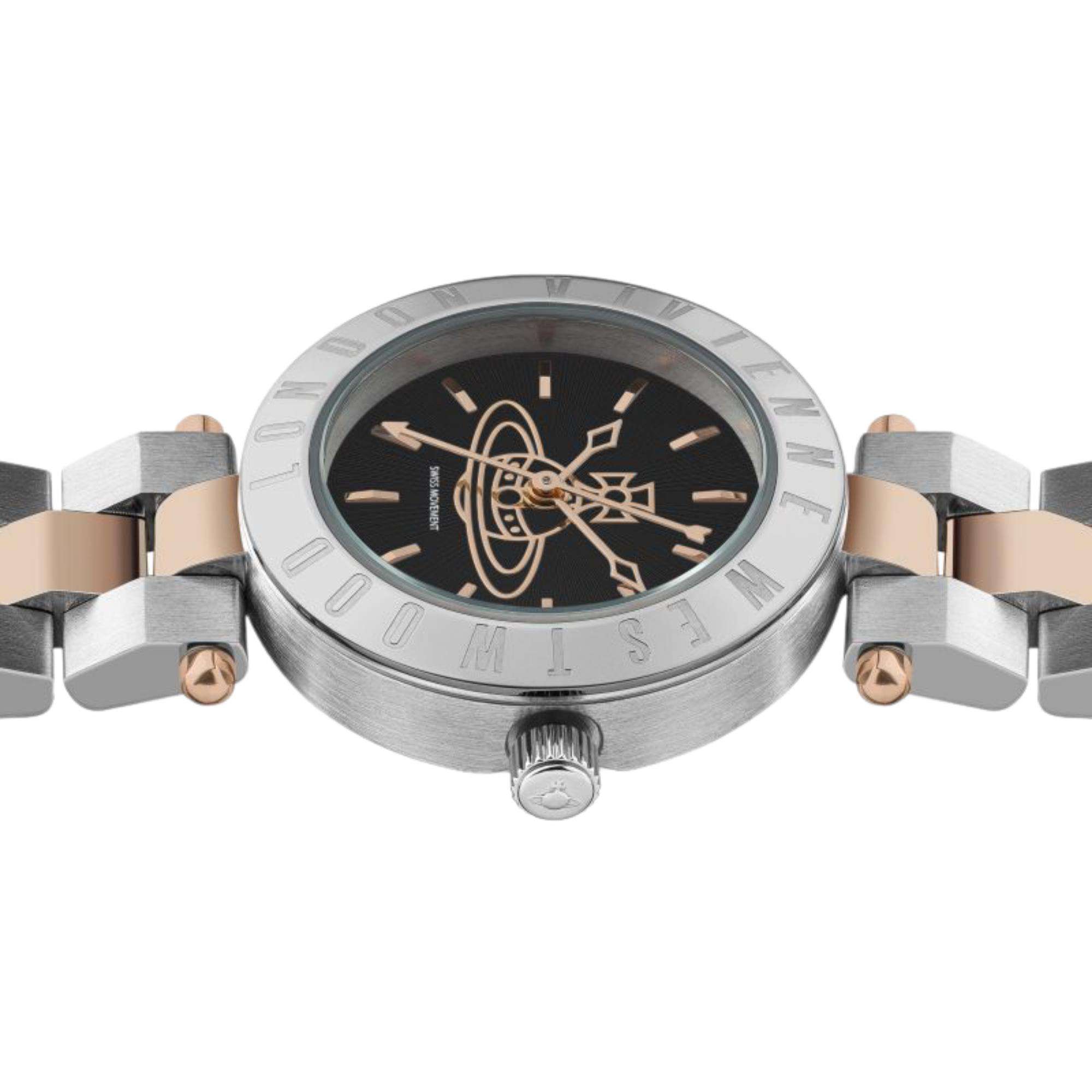 Vivienne Westwood Westbourne Quartz Black Dial Two Tone Stainless Steel Bracelet Ladies Watch VV092BKSR
