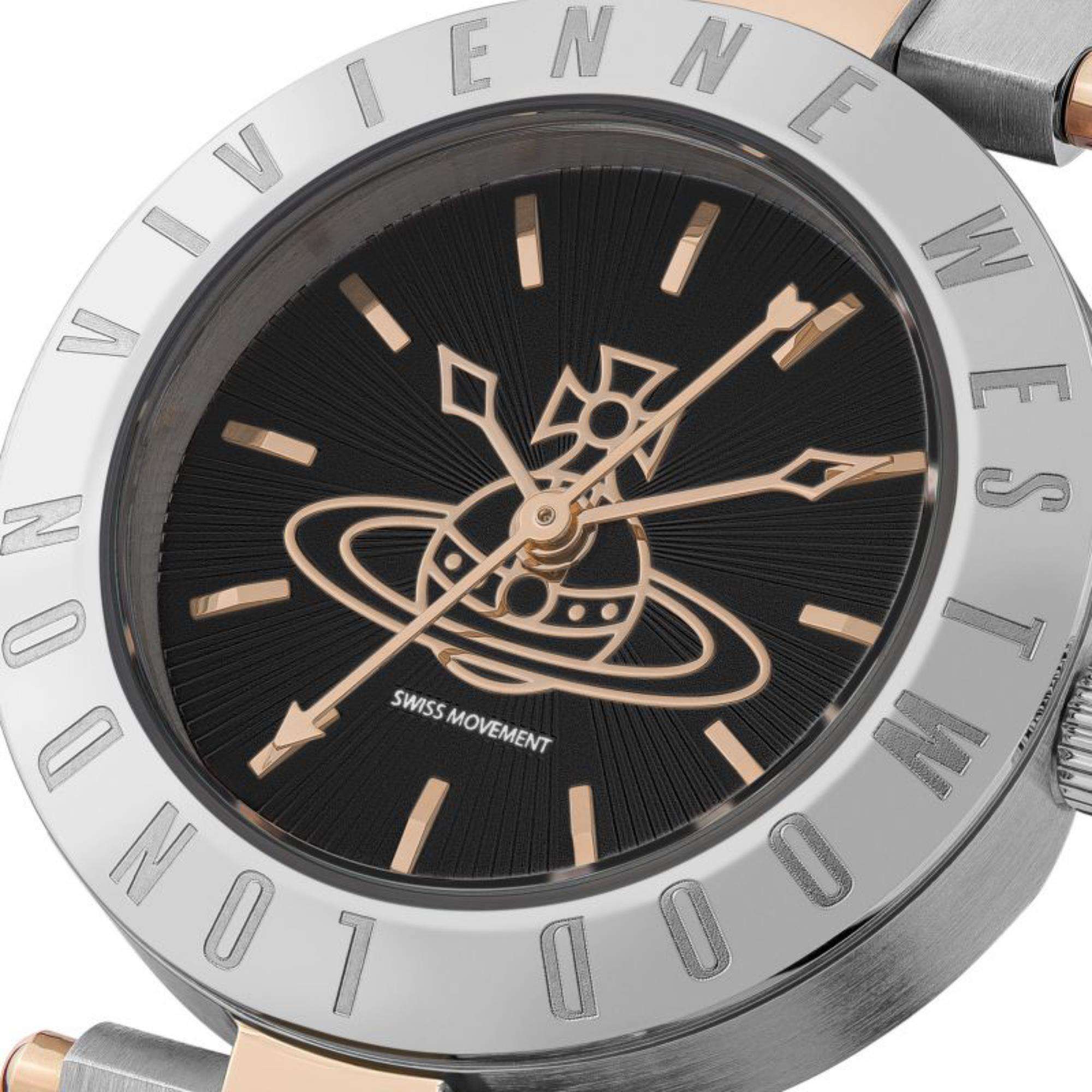 Vivienne Westwood Westbourne Quartz Black Dial Two Tone Stainless Steel Bracelet Ladies Watch VV092BKSR