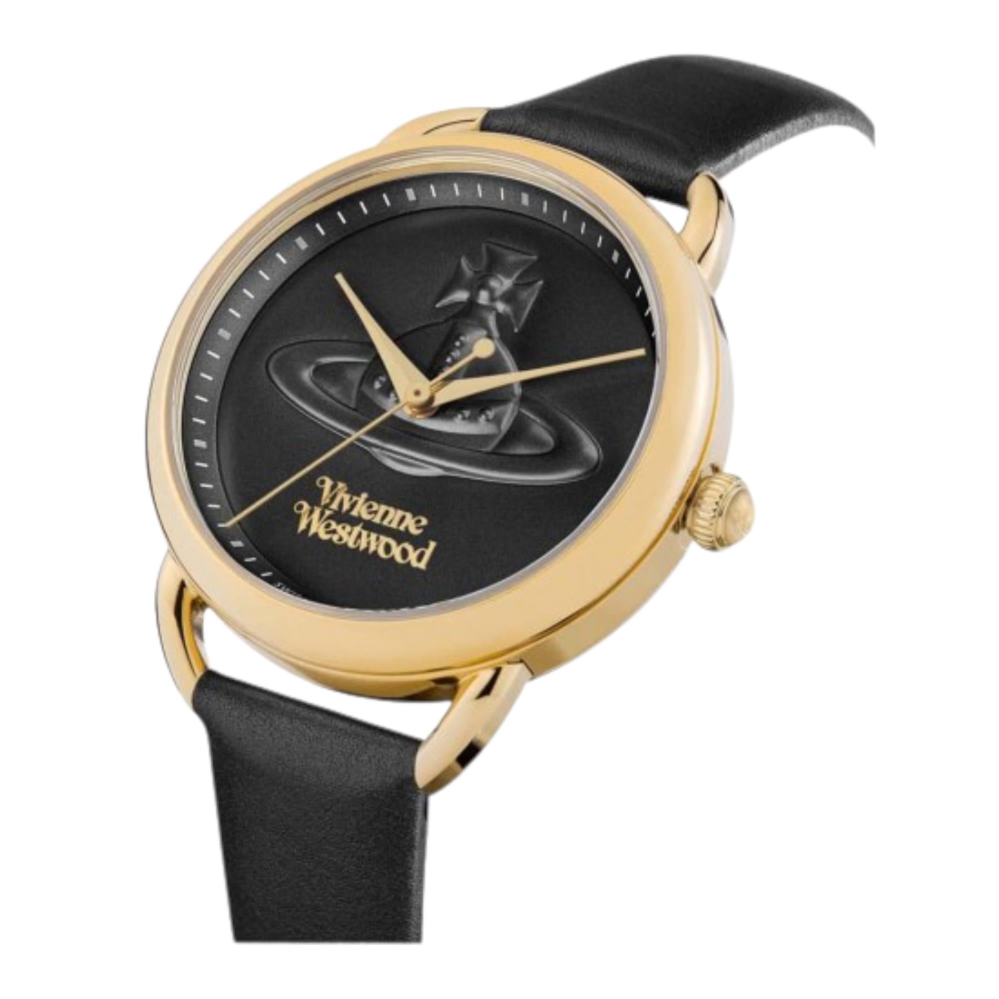 Vivienne Westwood Carnaby Black Dial Leather Strap Ladies Watch VV163GDBLK