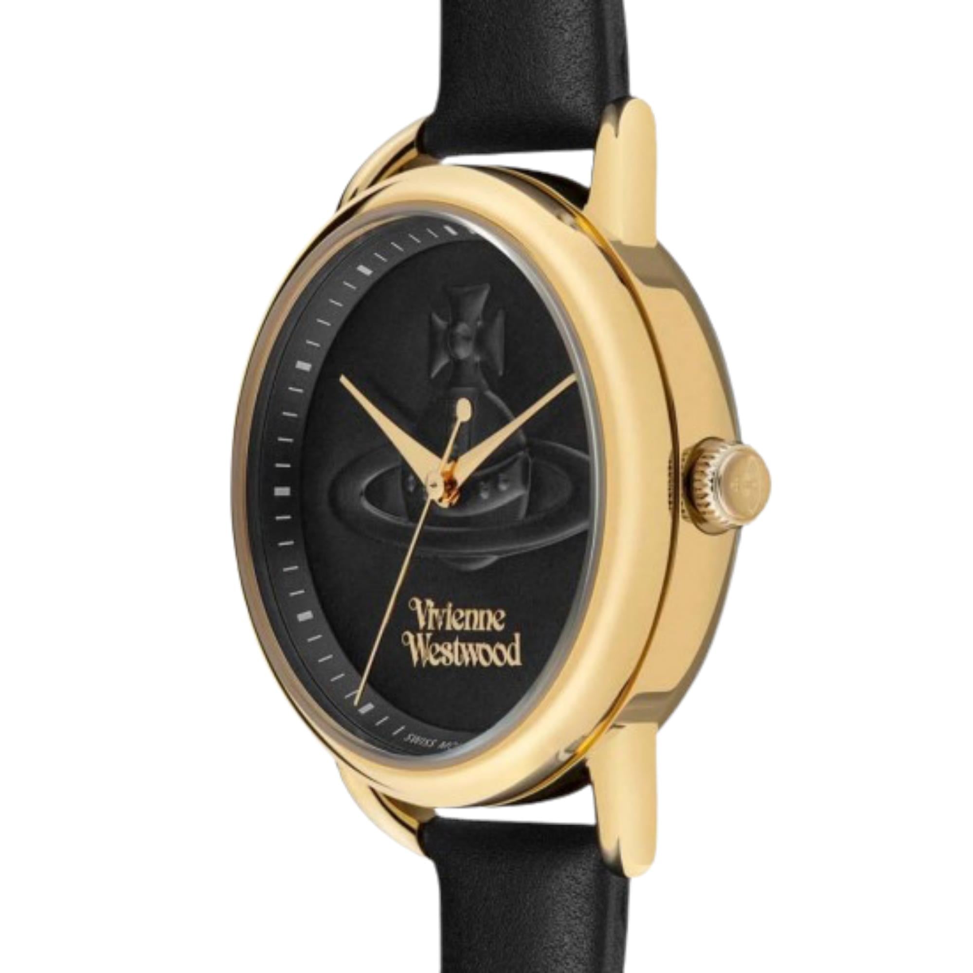 Vivienne Westwood Carnaby Black Dial Leather Strap Ladies Watch VV163GDBLK
