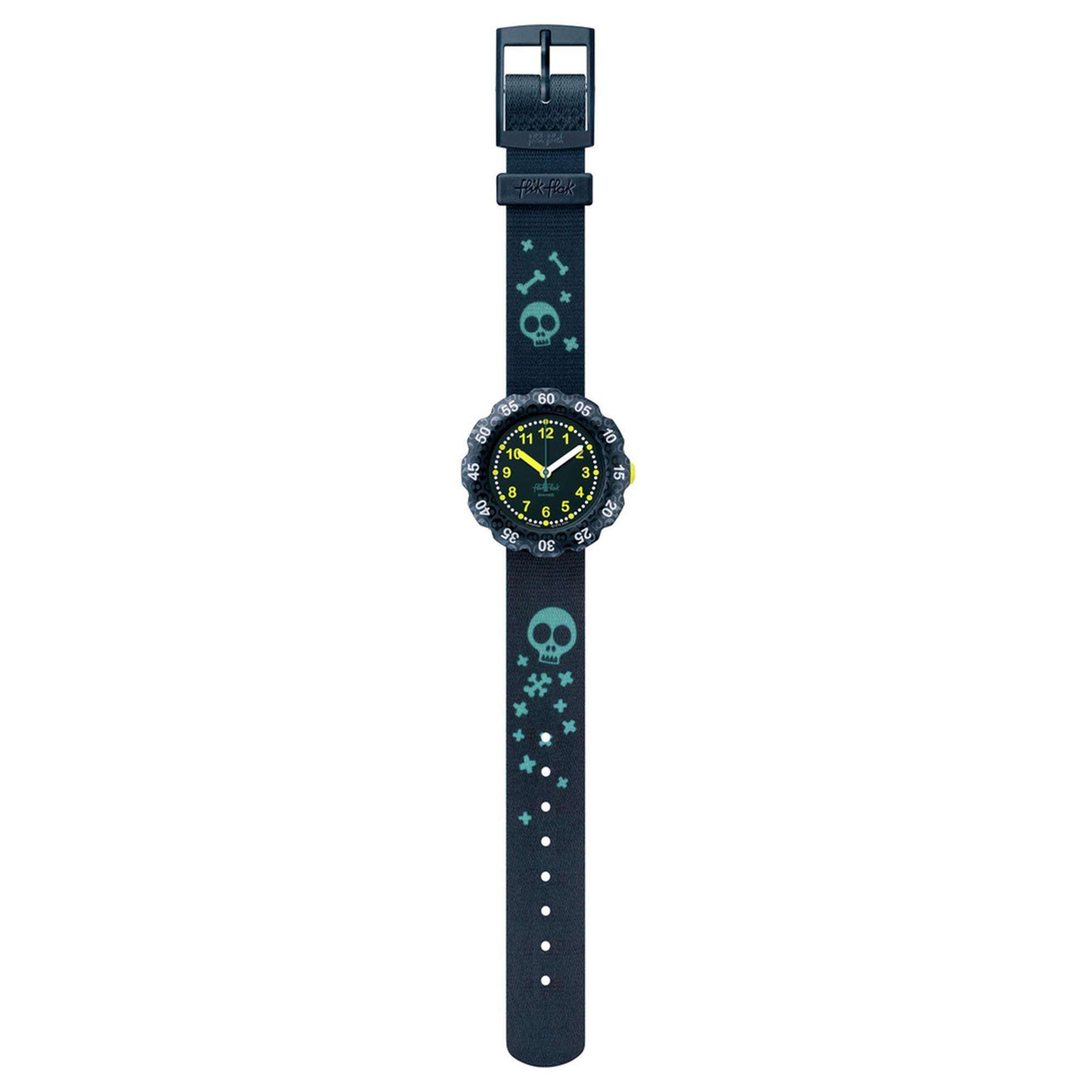Flik Flak Skeleticious Quartz Green Dial Green Recycled PET Strap Kids Watch FPSP052