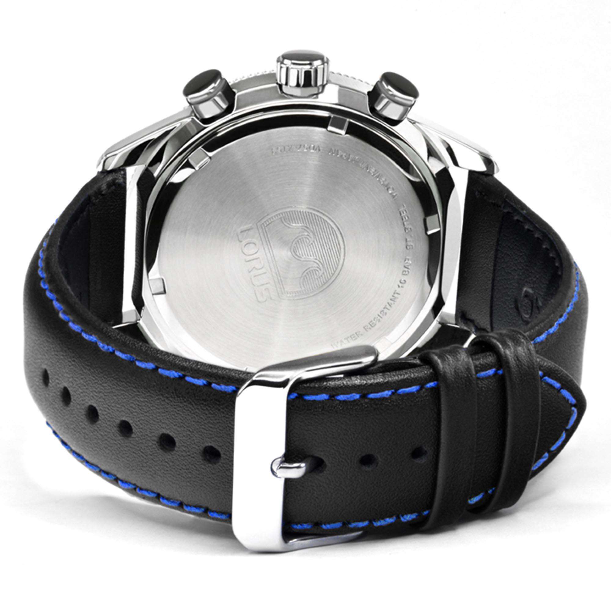 Lorus Sports Quartz Black Dial Black Leather Strap Men's Watch RM343FX9