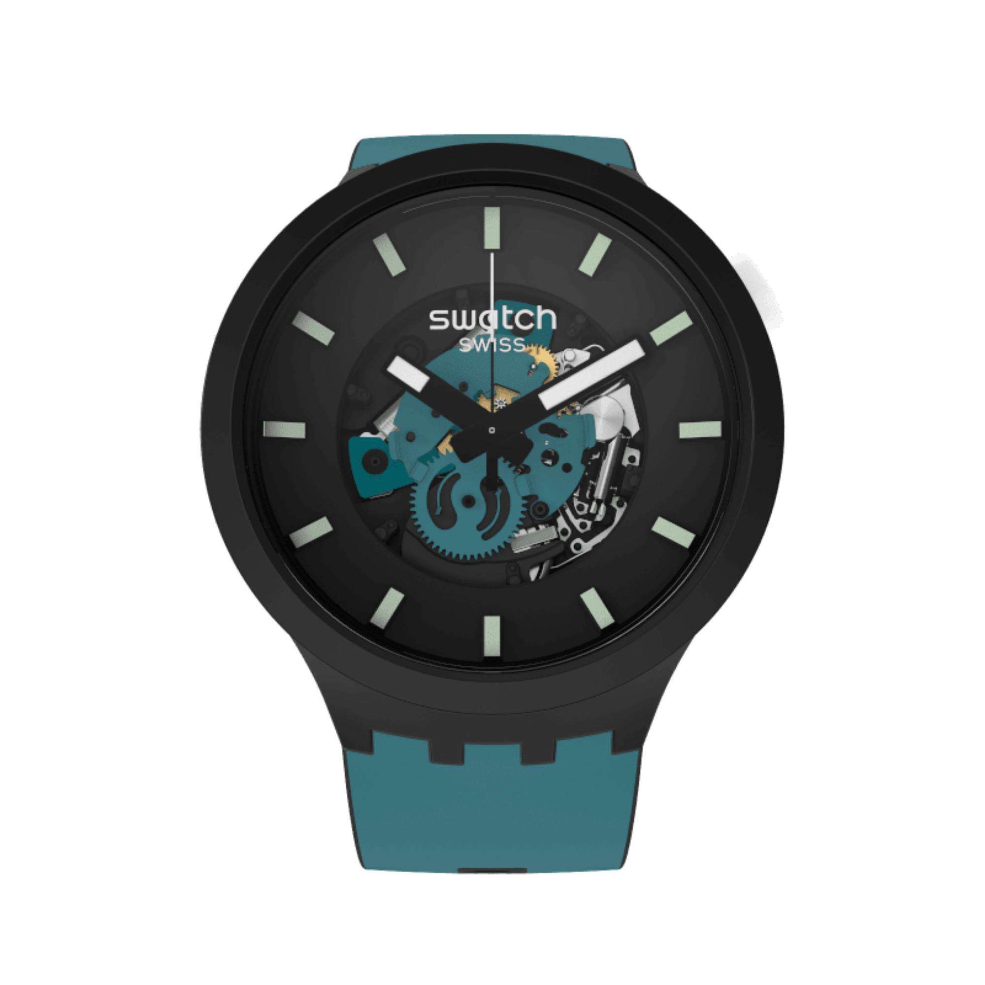 Swatch Big Bold Bioceramic Night Trip Quartz Black Dial Blue Silicone Strap Men's Watch SB03B107