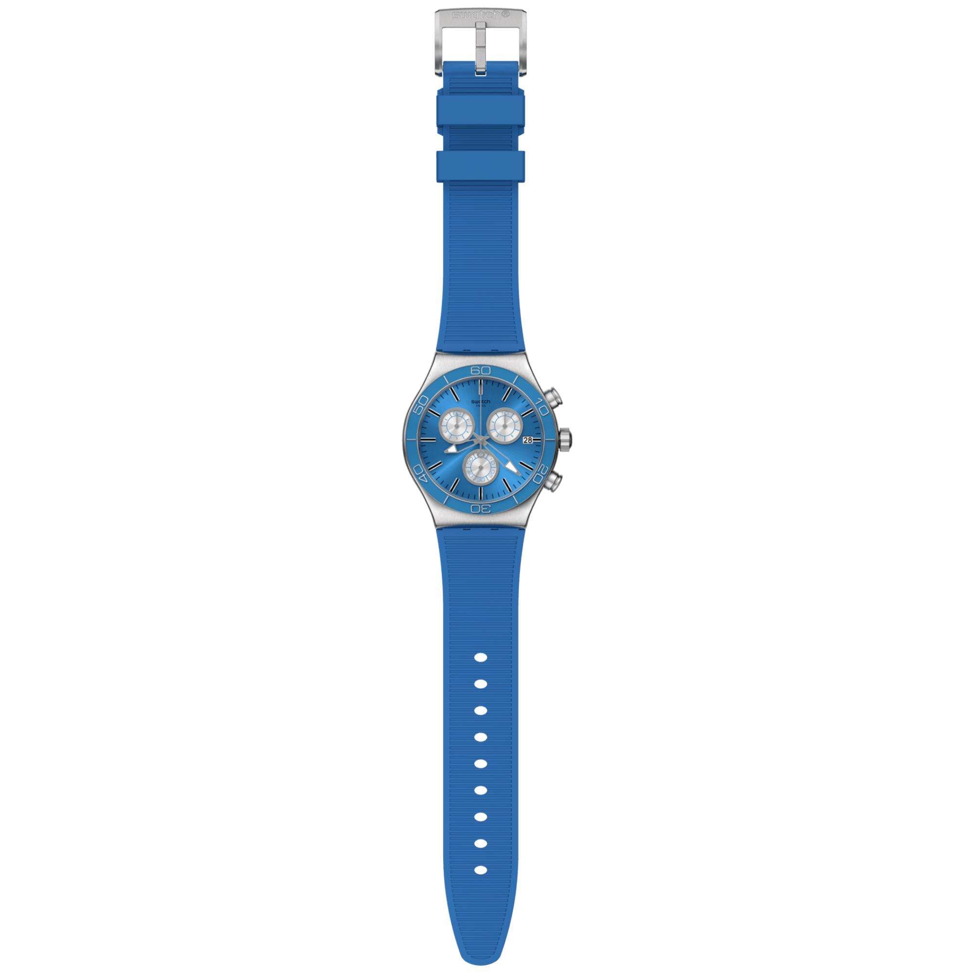 Swatch New Irony Chrono Blue Is All Quartz Blue Dial Blue Silicone Strap Men's Watch YVS485