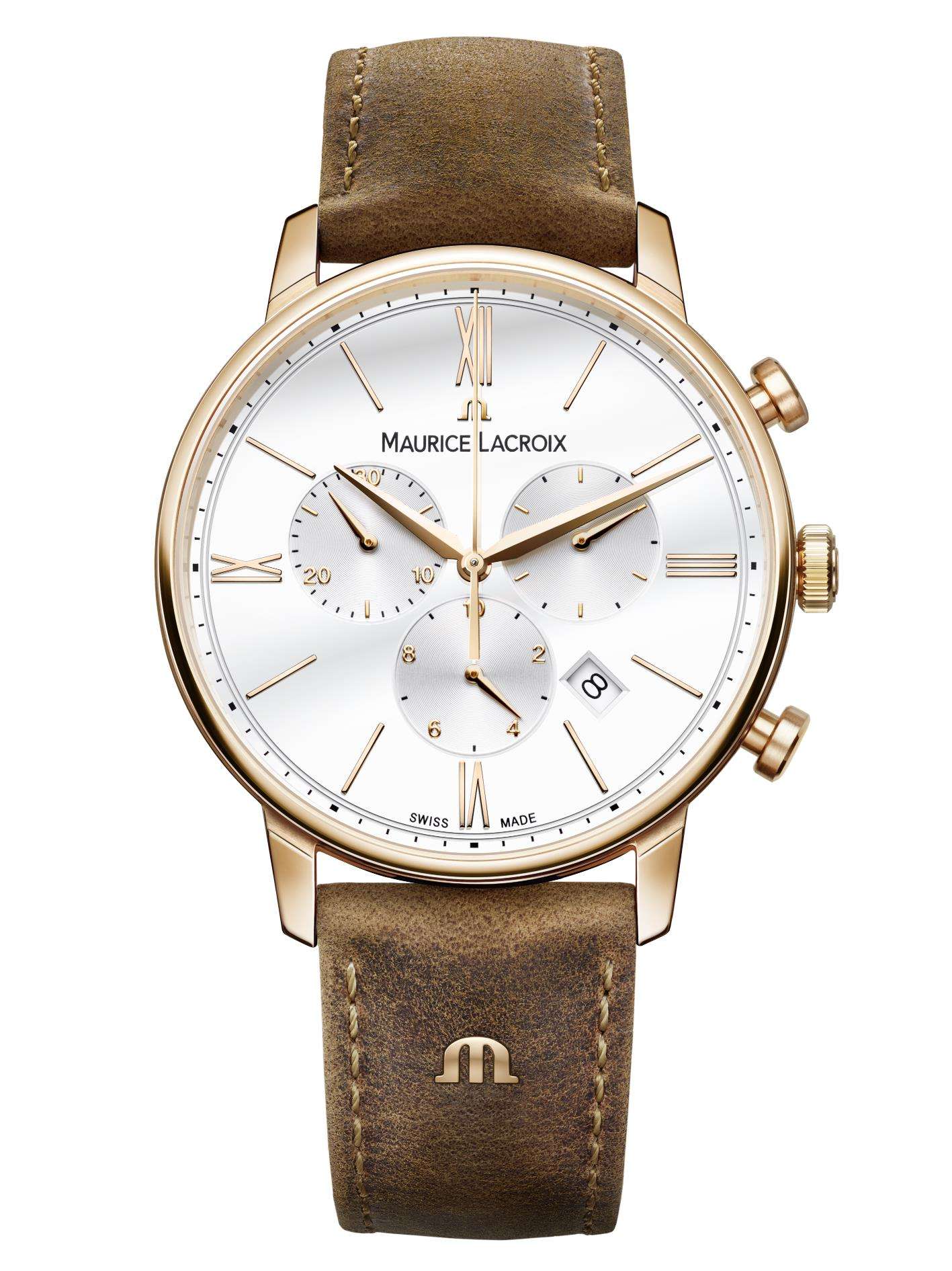 Maurice Lacroix Eliros Chronograph Leather Strap White Dial Men's Watch EL1098-PVP01-113-1